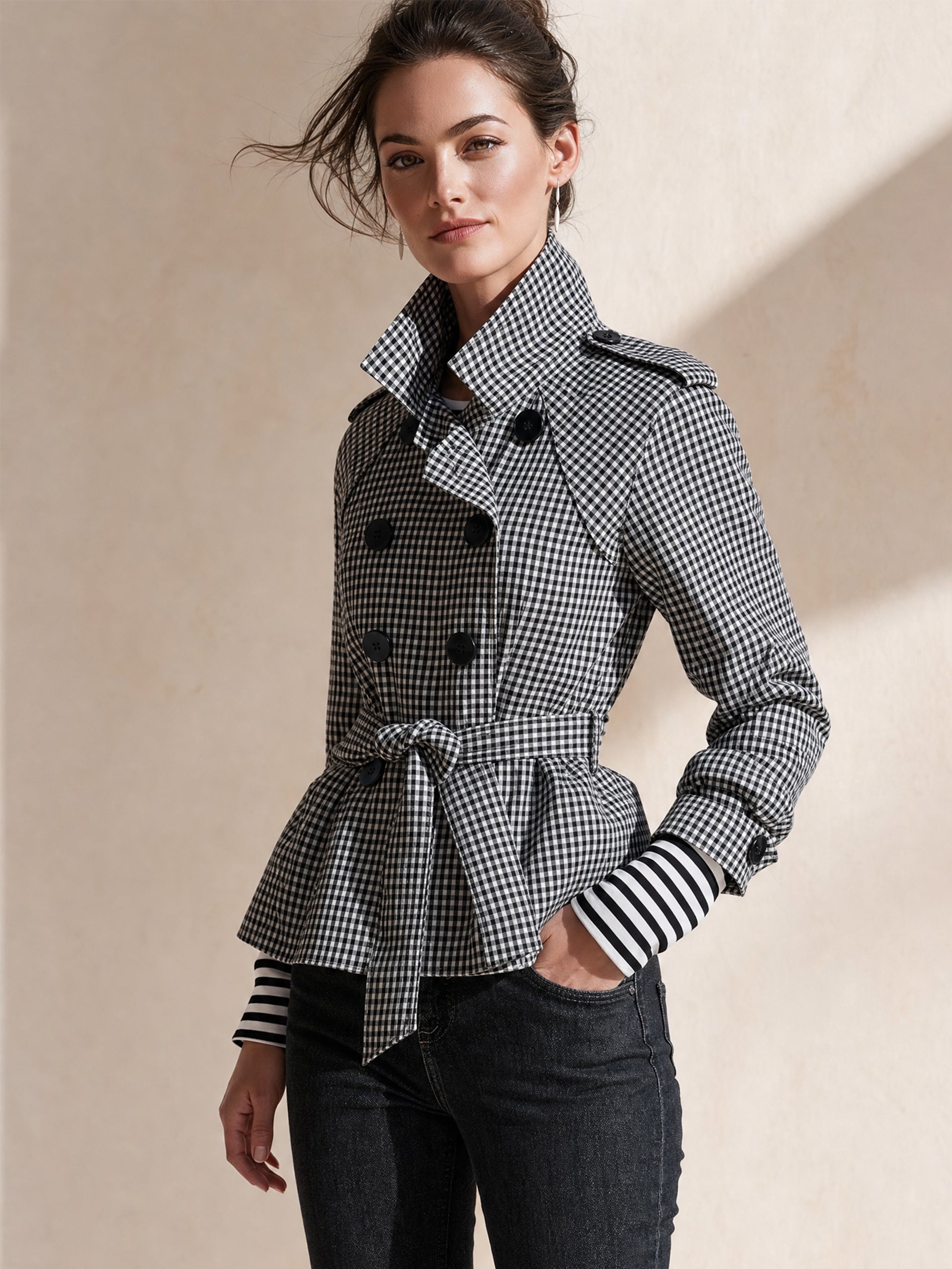 Gingham Tailored Trench Jacket Outerwear