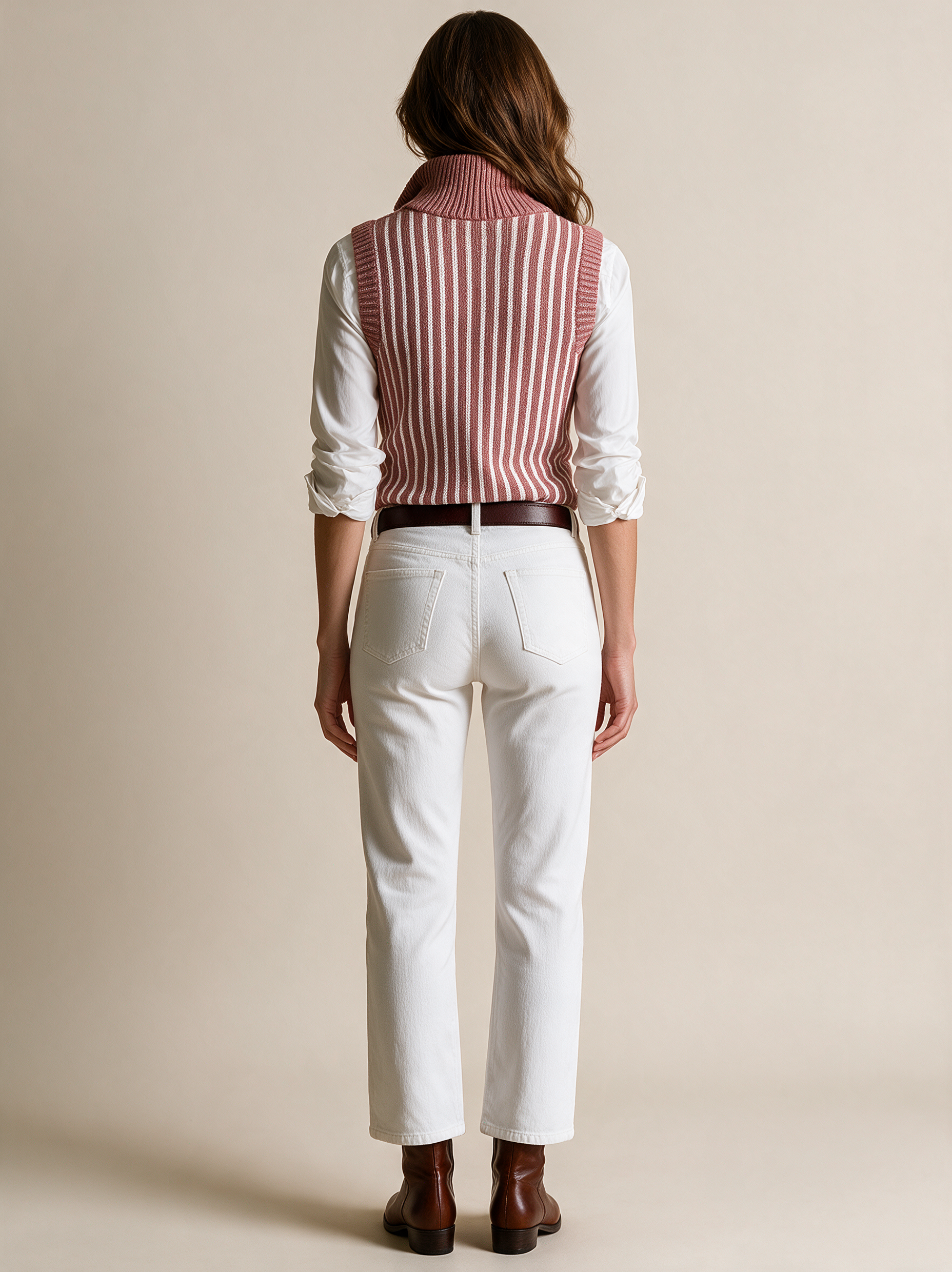 Rose Striped Zip-Up Sleeveless Knit Vest