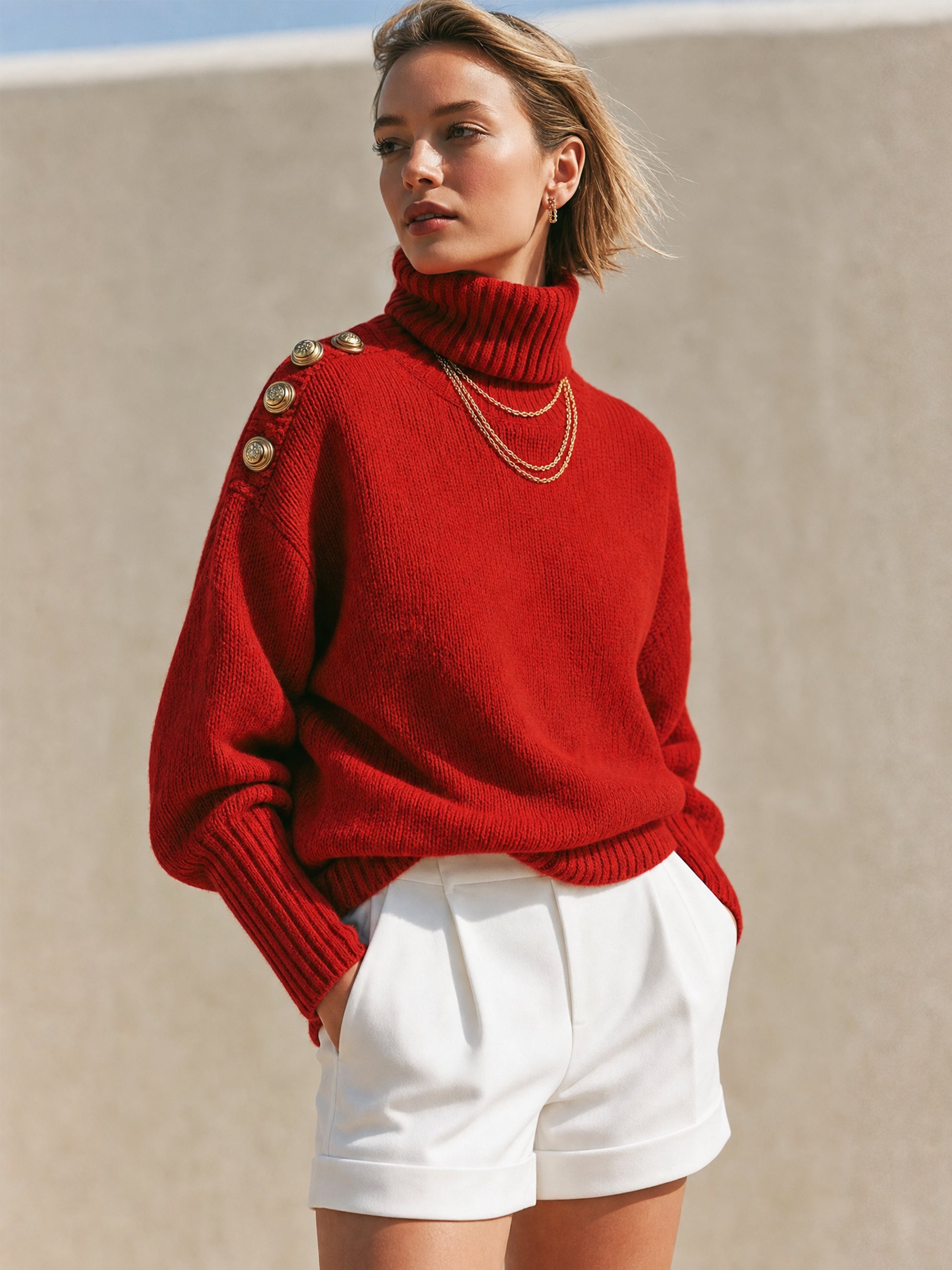 Oversized Turtleneck Knit Sweater Pullover