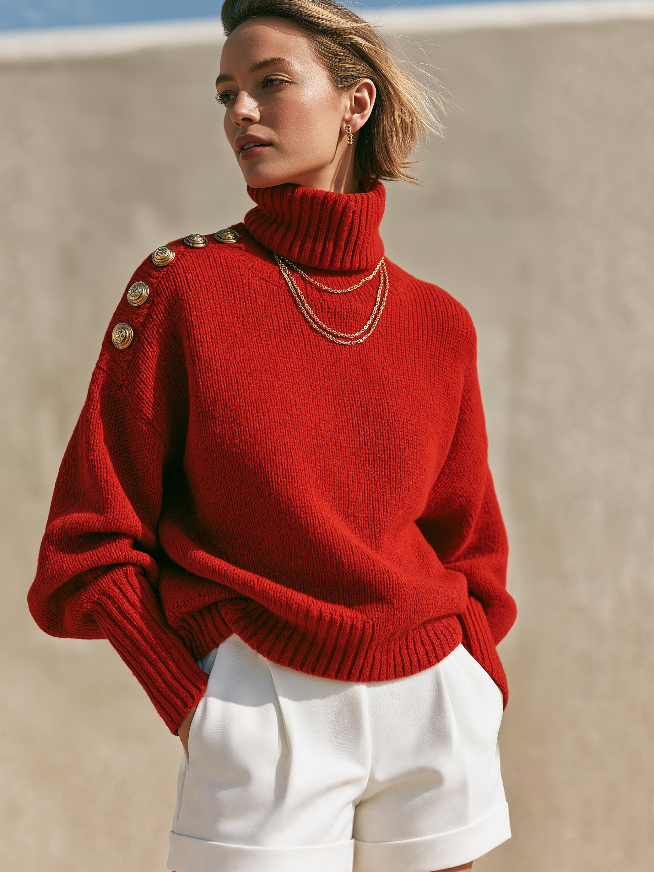 Oversized Turtleneck Knit Sweater Pullover