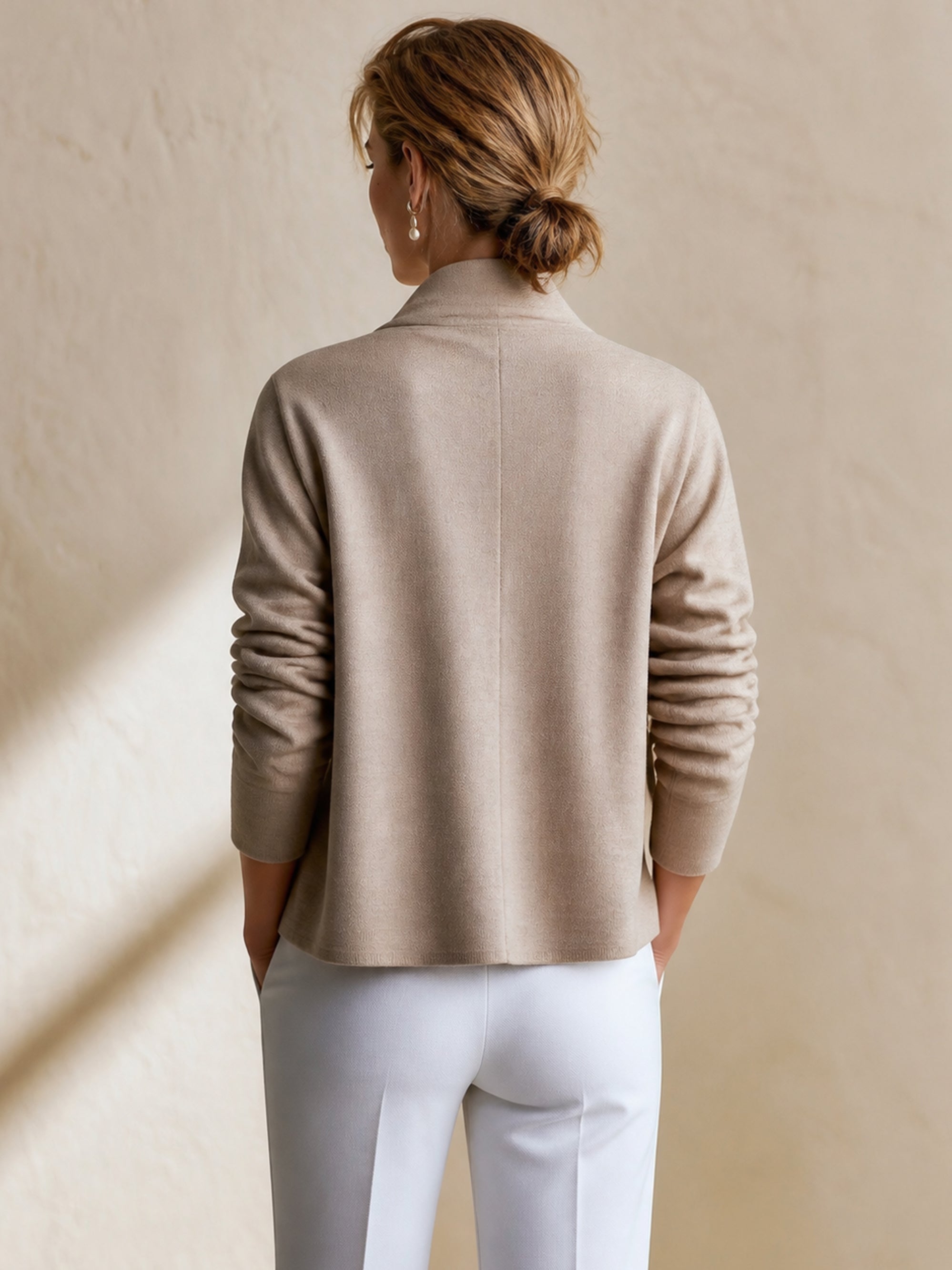 Oatmeal Shawl‑Lapel Knit Blazer Outerwear