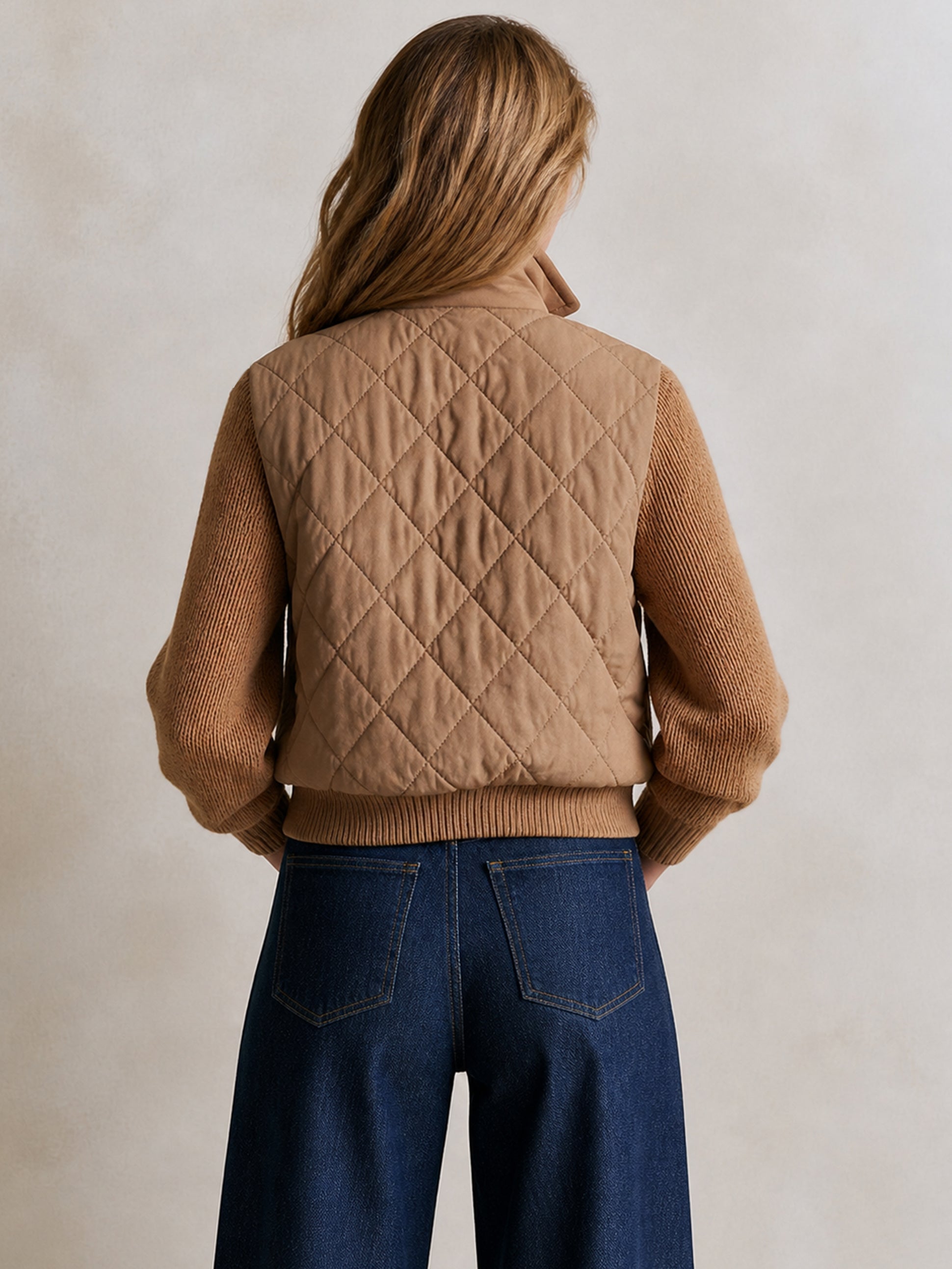 Faux‑Layer Knit‑Sleeve Jacket Outerwear
