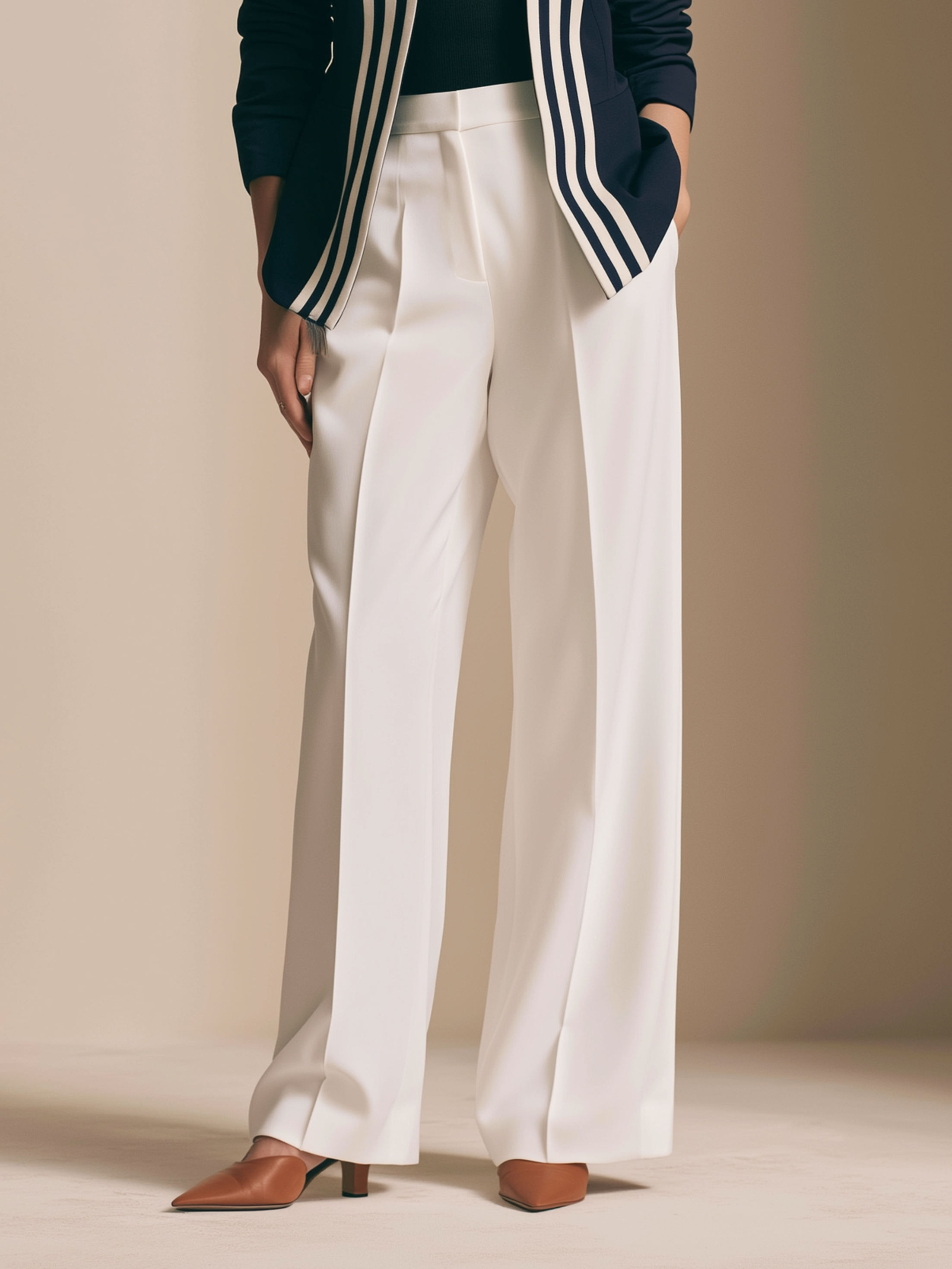Elegant White Tailored Wide-Leg Trousers