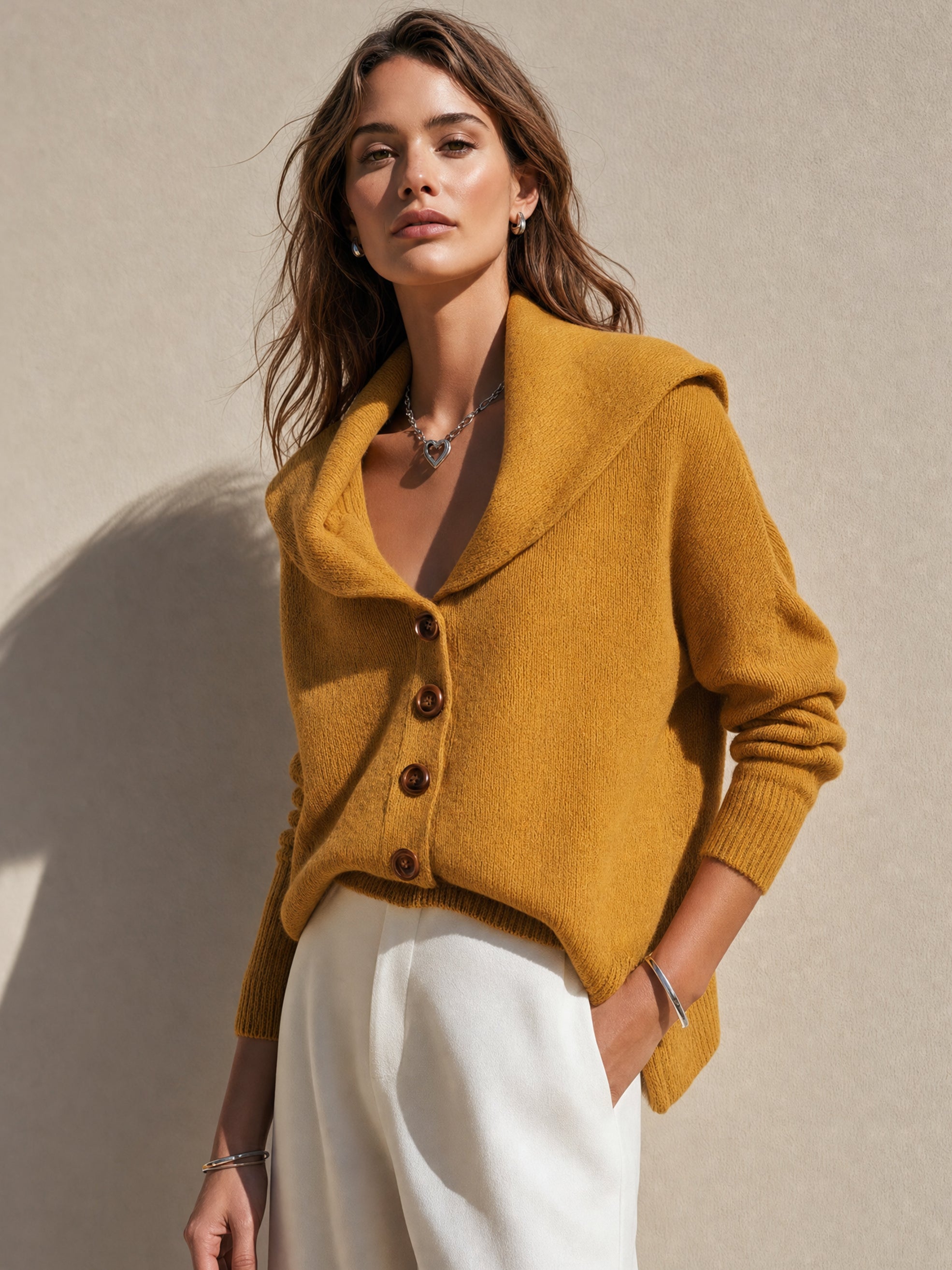 Shawl‑Collar Knit Cardigan Sweater