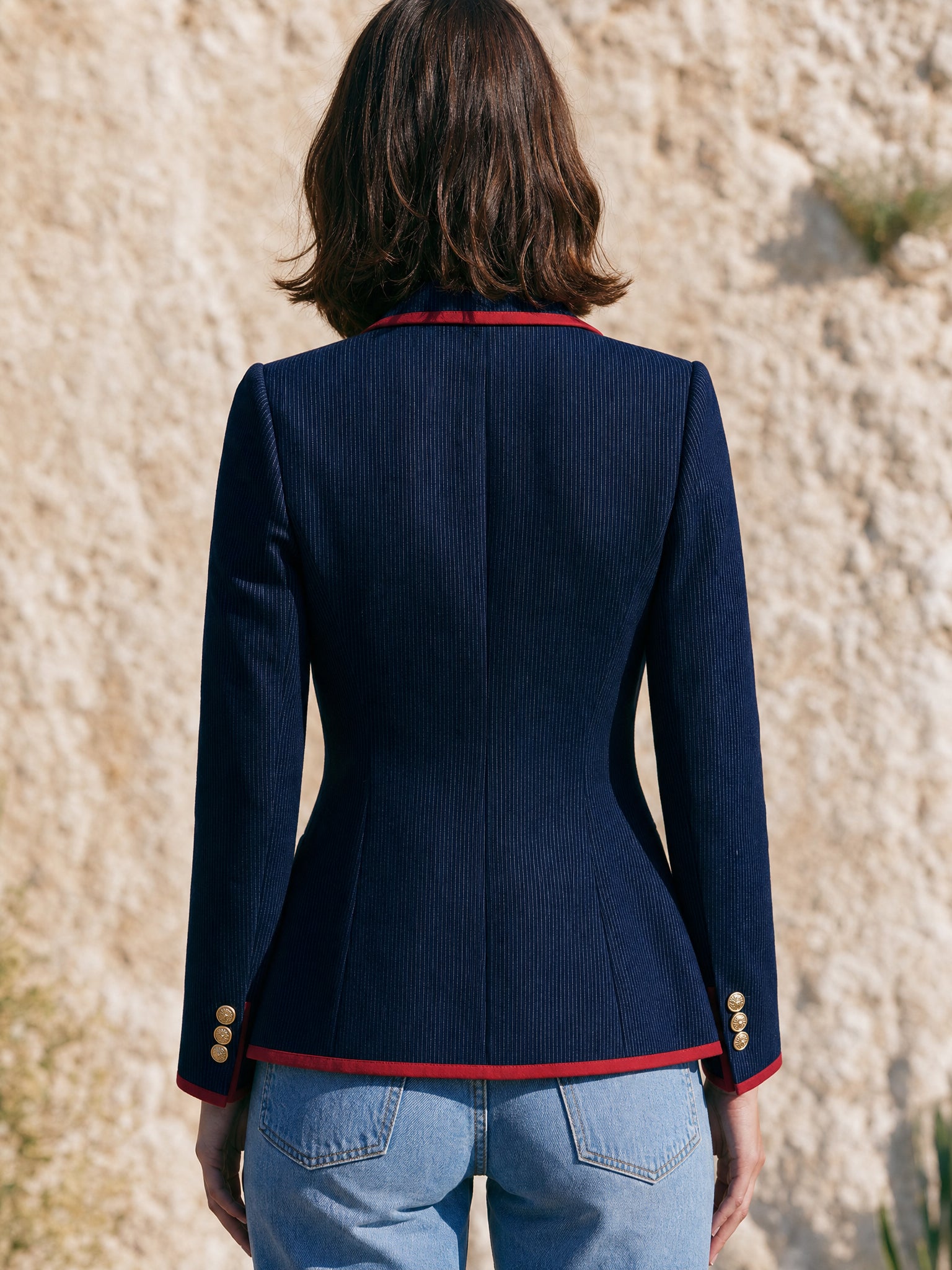 Navy Pinstripe Tailored Blazer Jacket