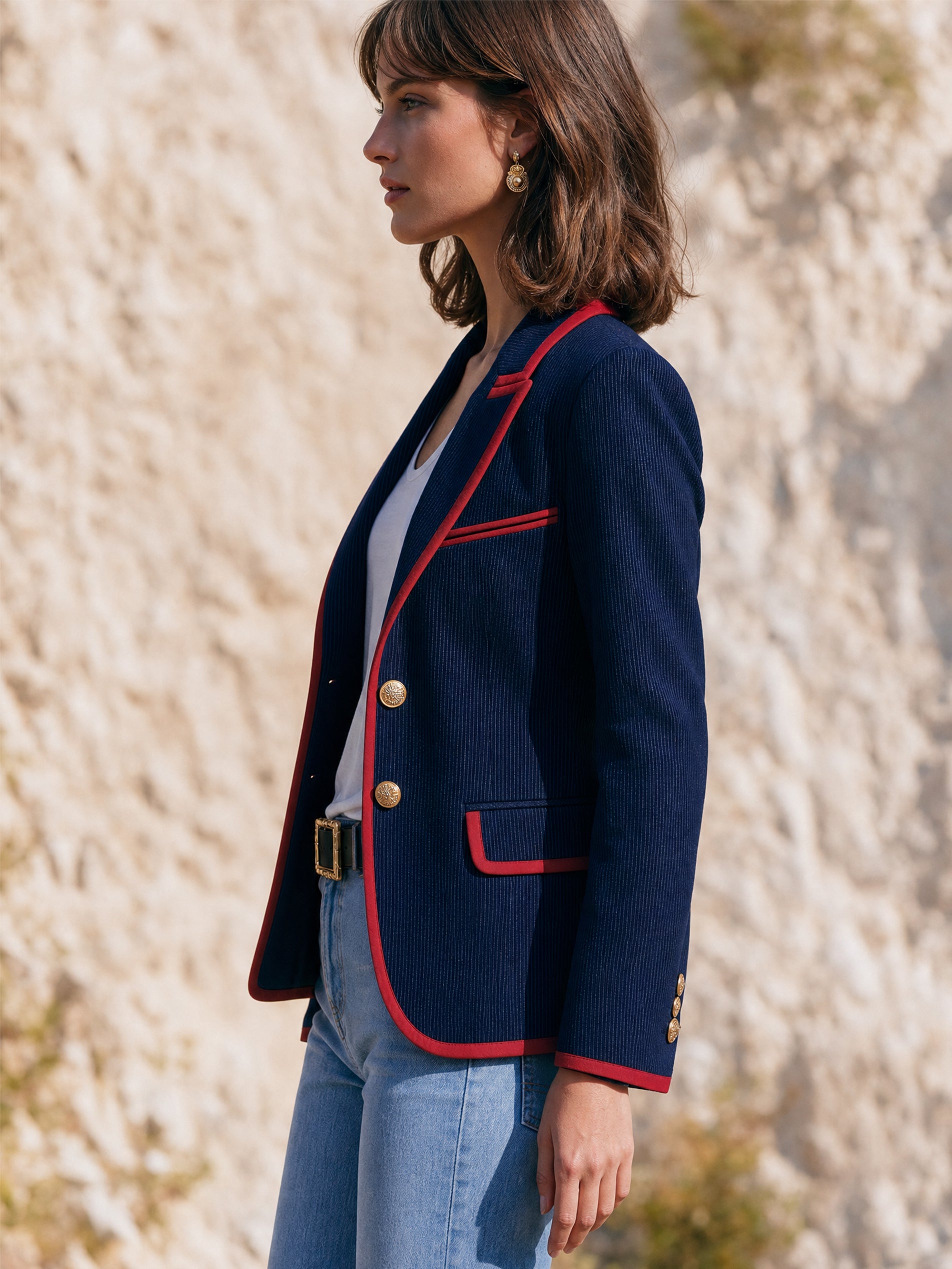 Navy Pinstripe Tailored Blazer Jacket