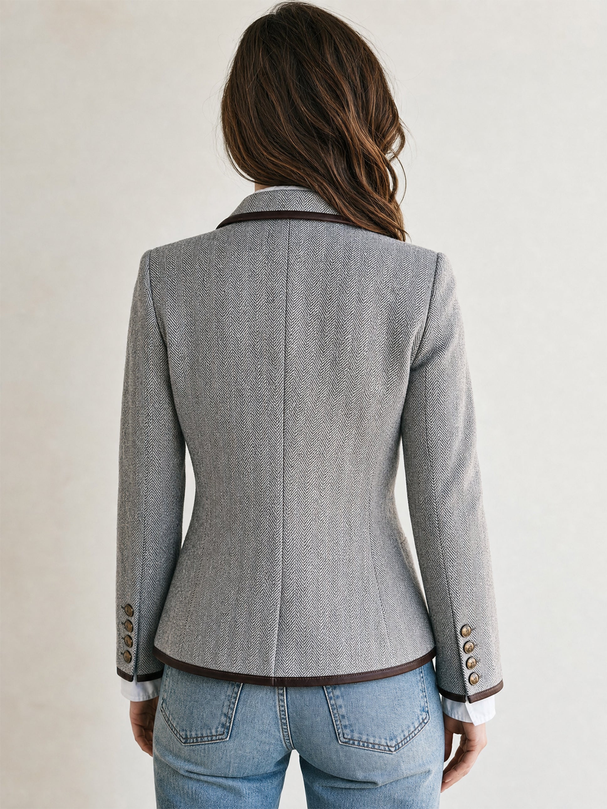 Herringbone Tailored Blazer Coat Office Jacket