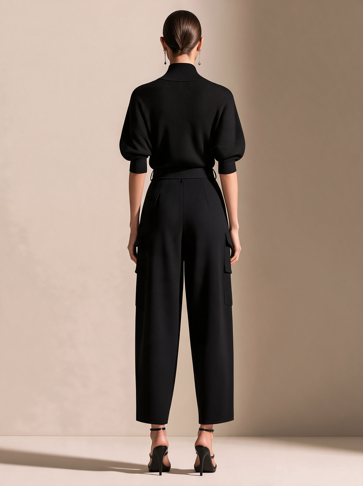 Elegant Black Ribbed Knit Jumpsuit