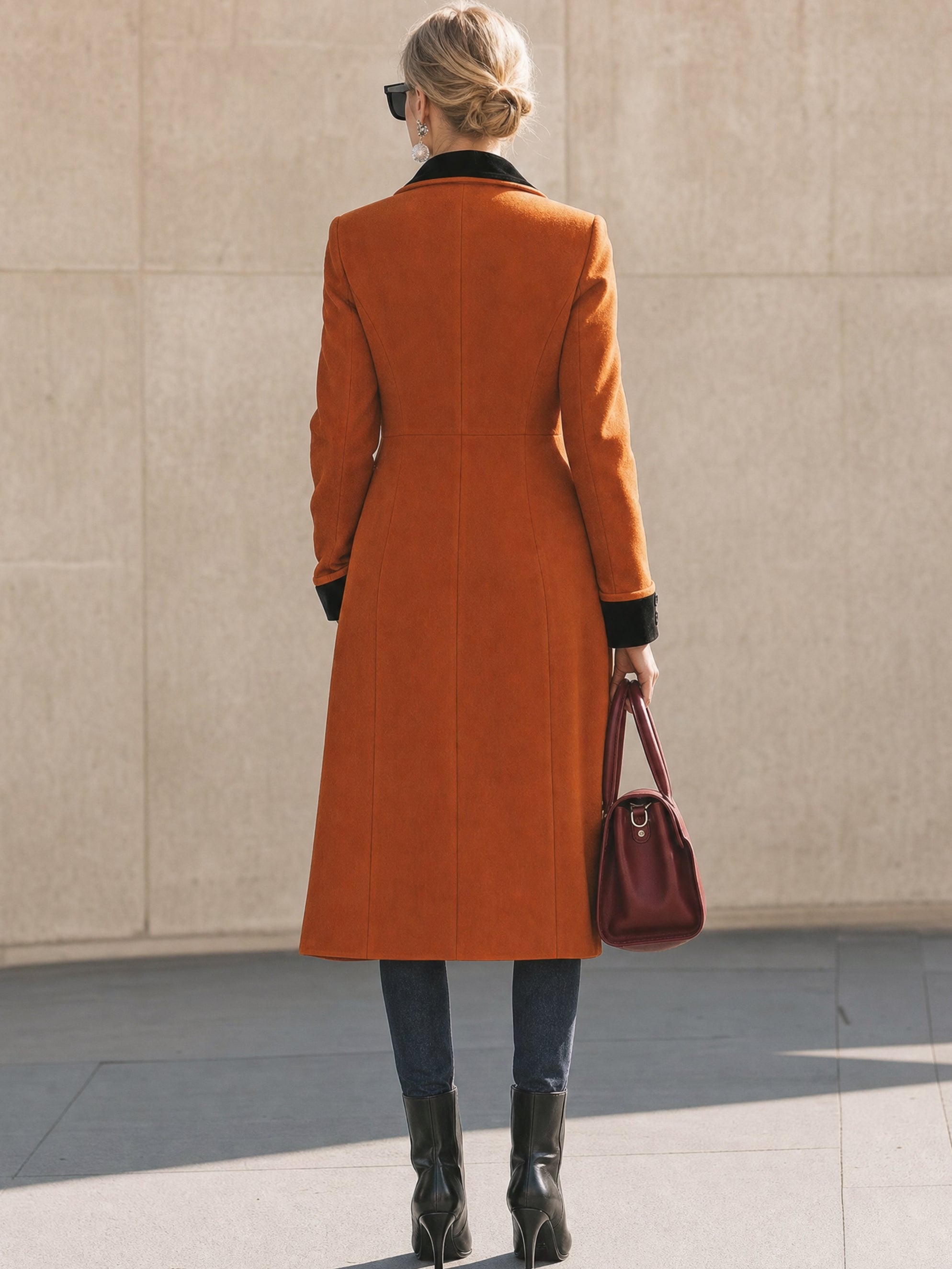 Suede‑Effect Long Coat Overcoat