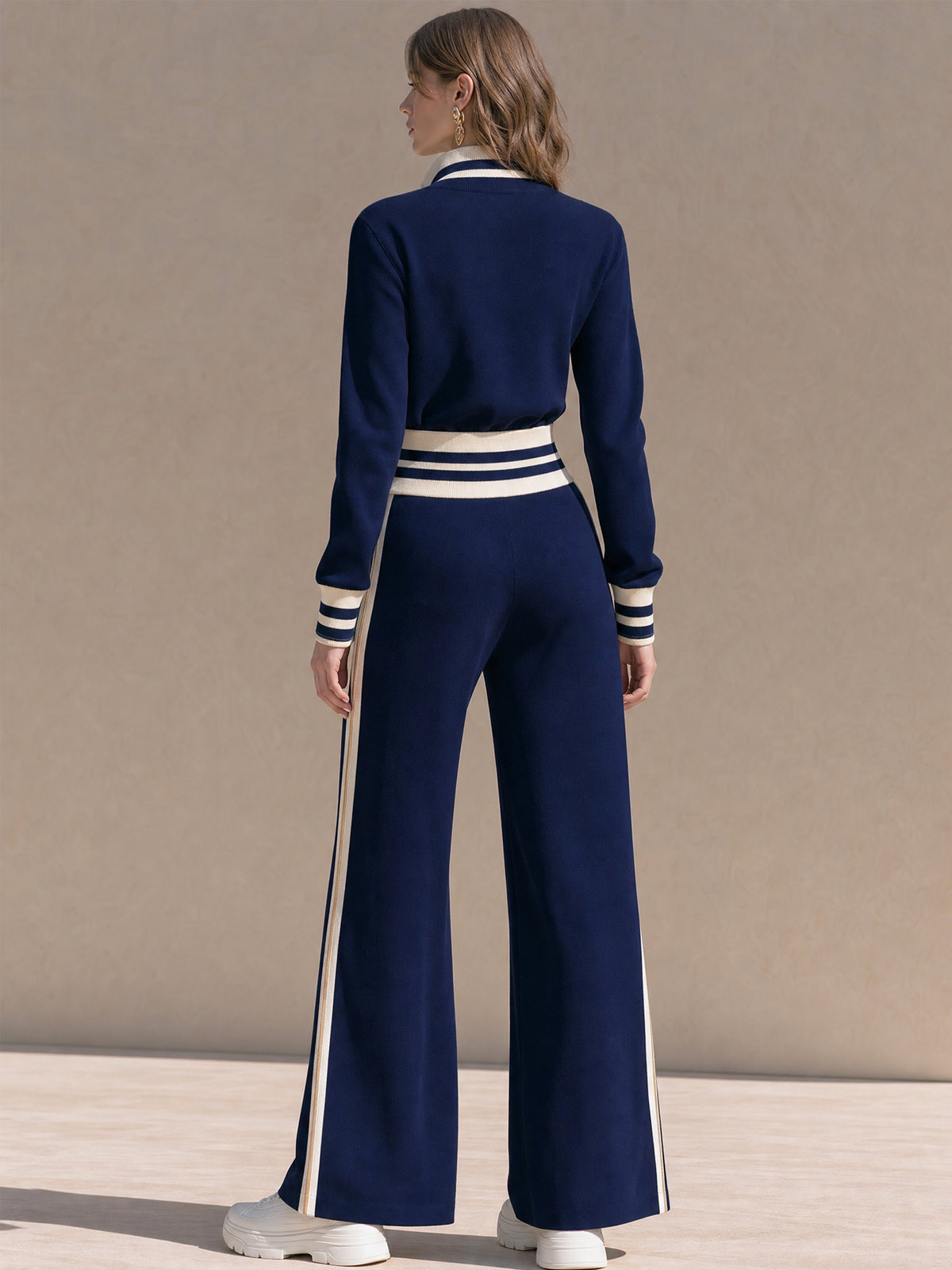 Half‑Zip Stand‑Collar Drawstring Waist Jumpsuit