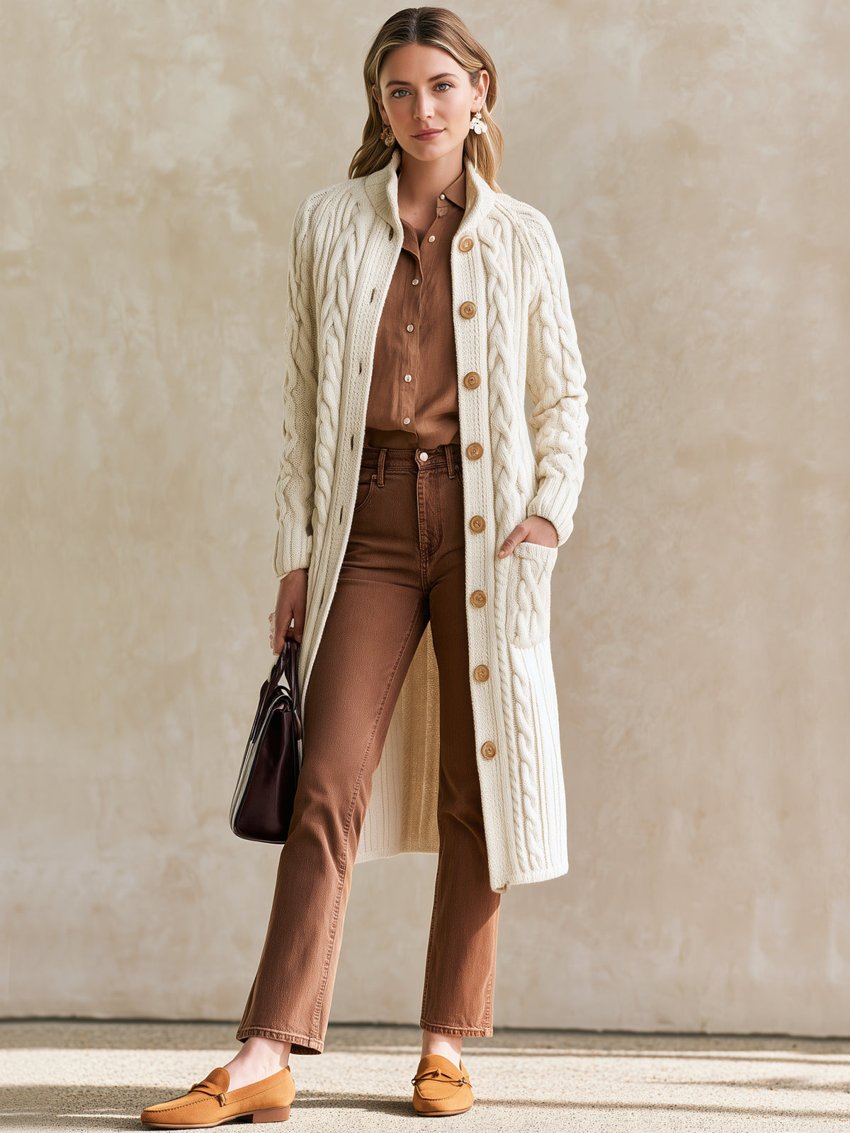 Cable‑Knit Long Cardigan Coat Outerwear