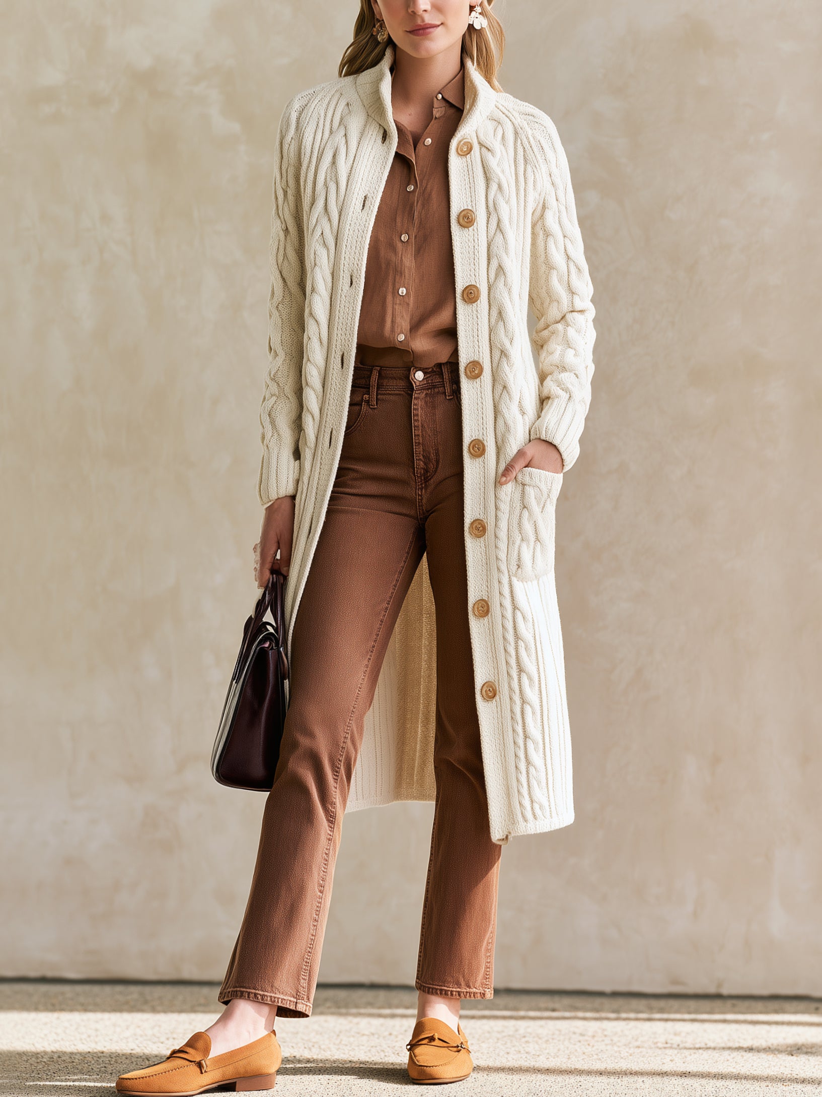 Cable‑Knit Long Cardigan Coat Outerwear