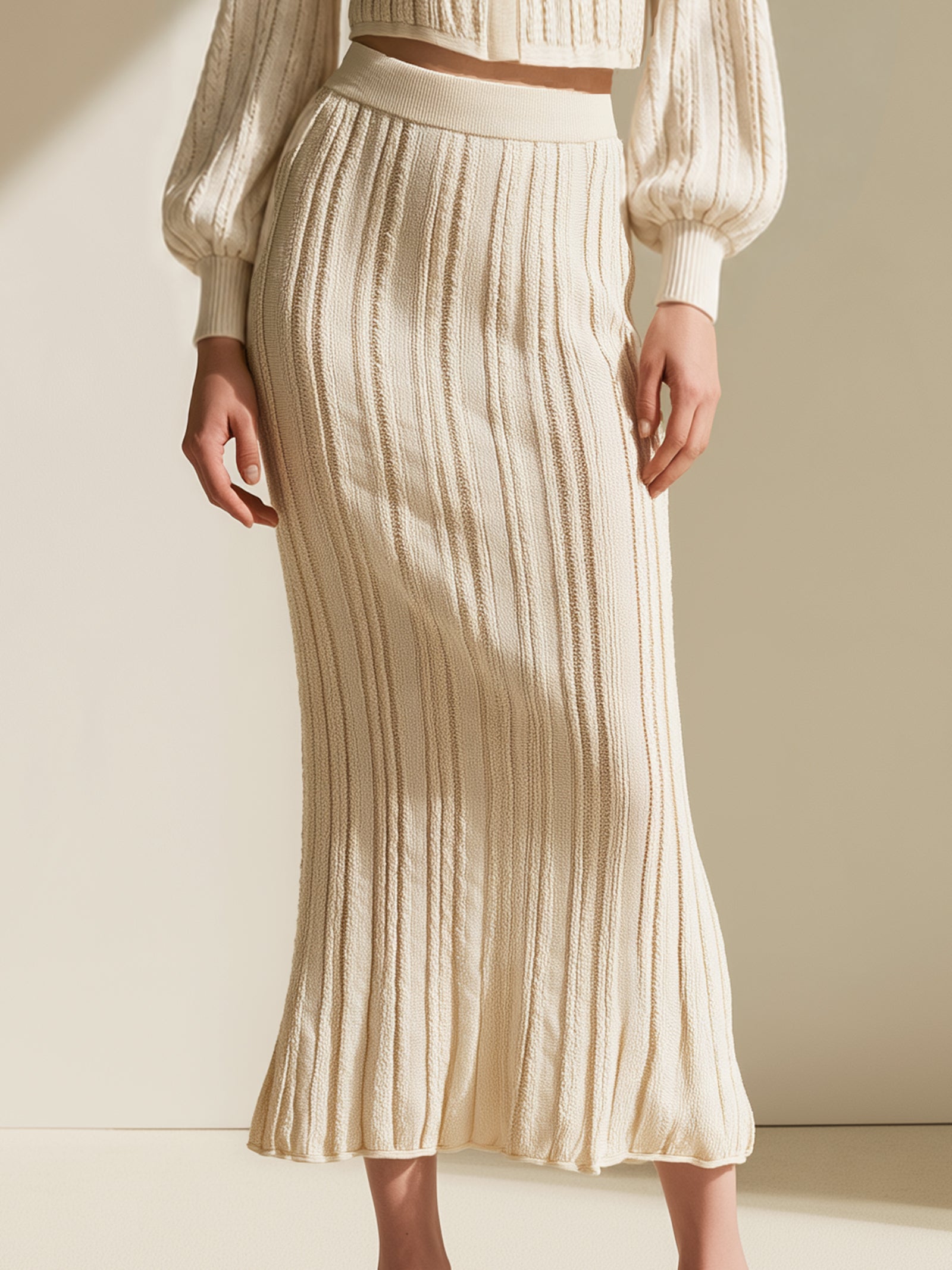 Off-white Ribbed Knit Fishtail Skirt