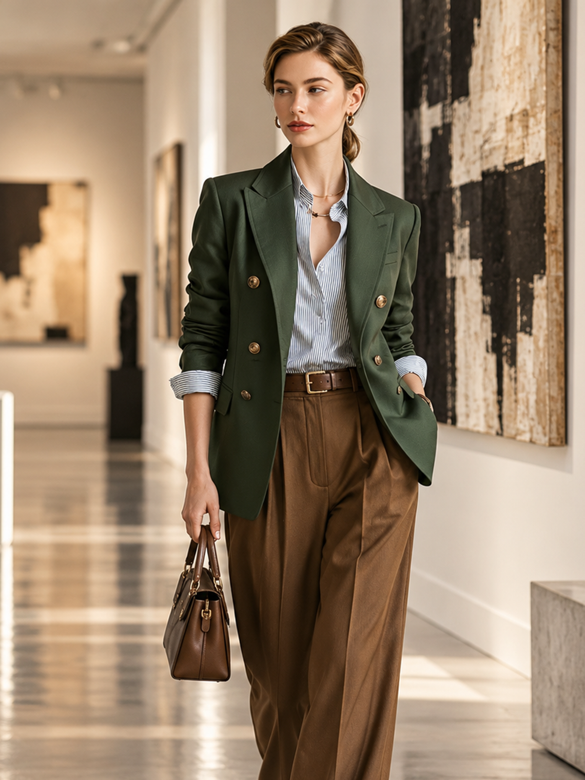Elegant Forest Green Double-Breasted Blazer