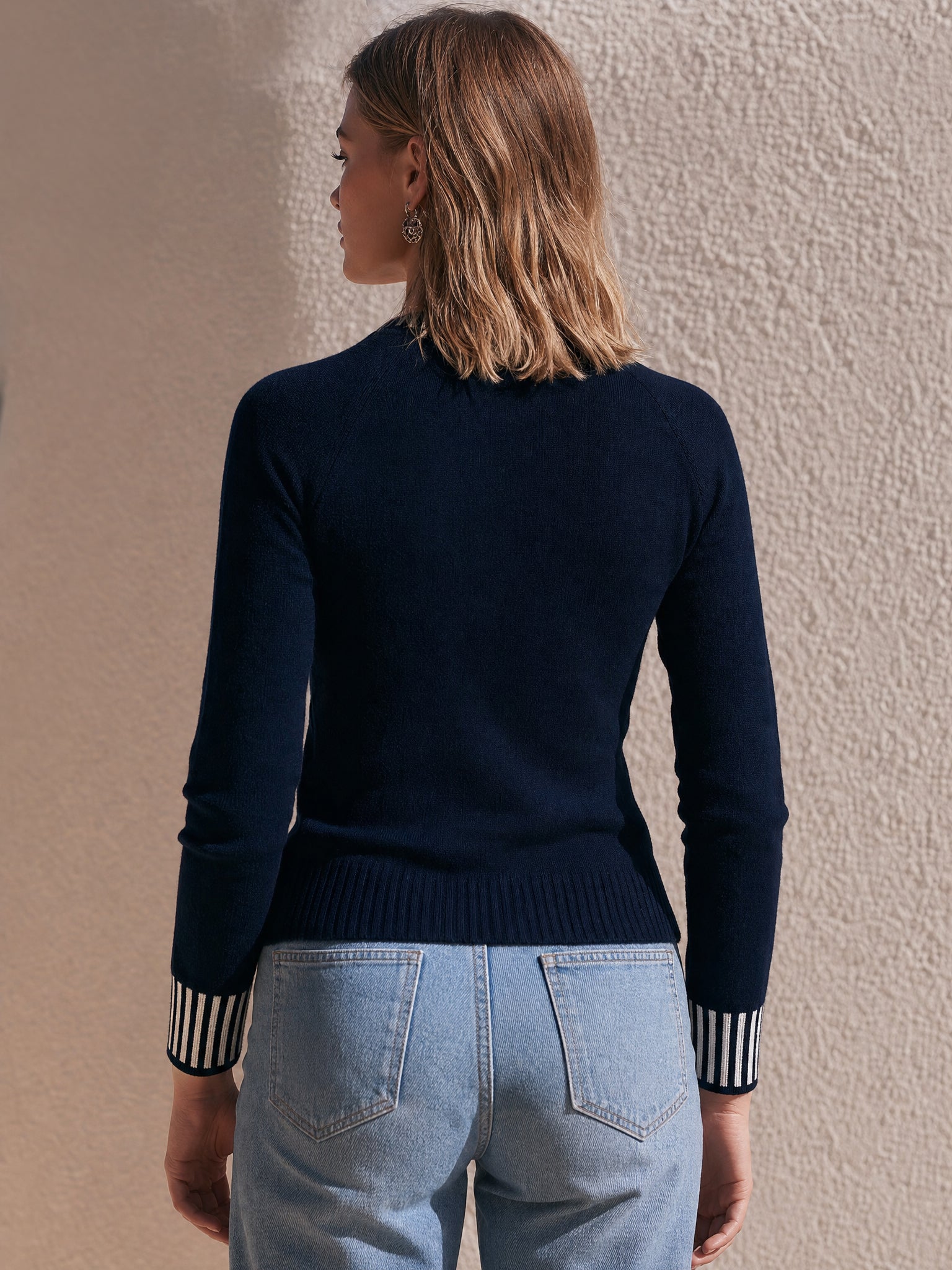 Military Style Pearl Button Knit Sweater