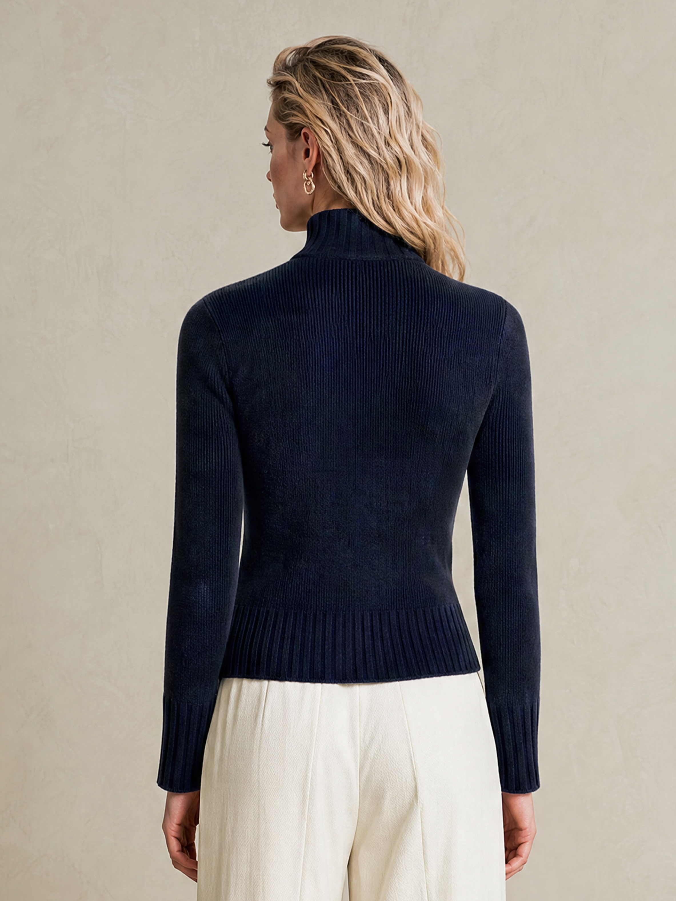 Elegant Navy Military Metal-Button Knit Cardigan