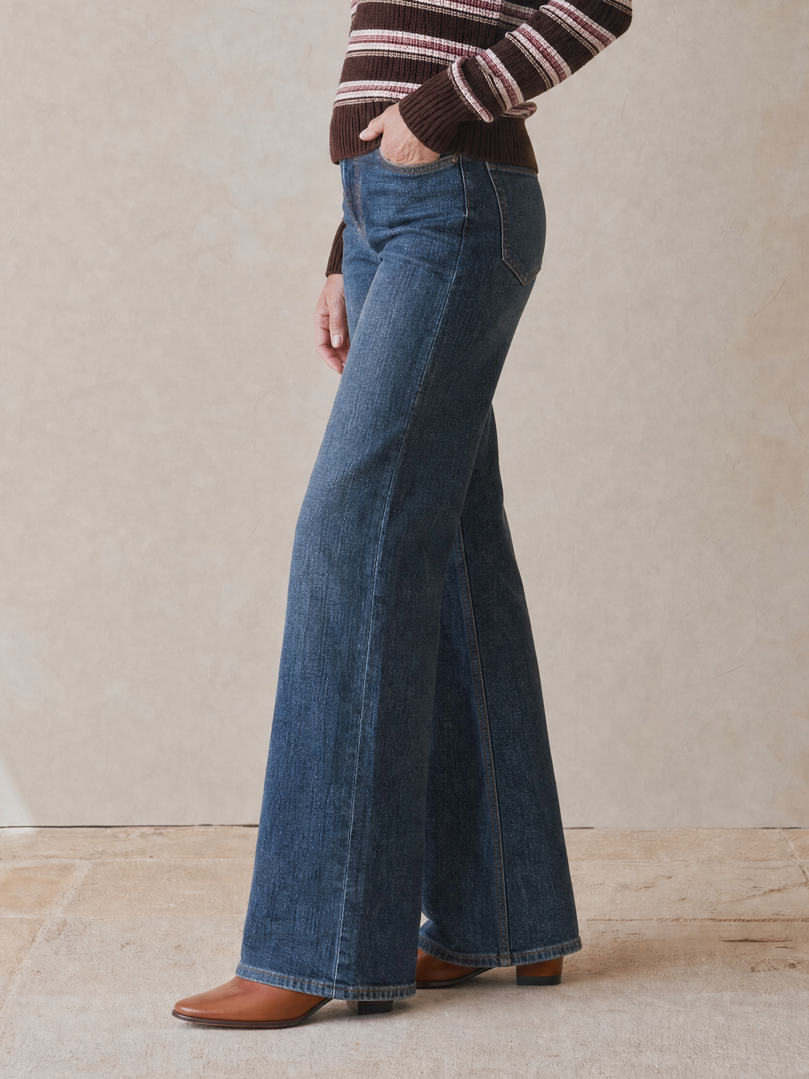 Classic Dark Blue Straight-Leg Wide-Leg Jeans