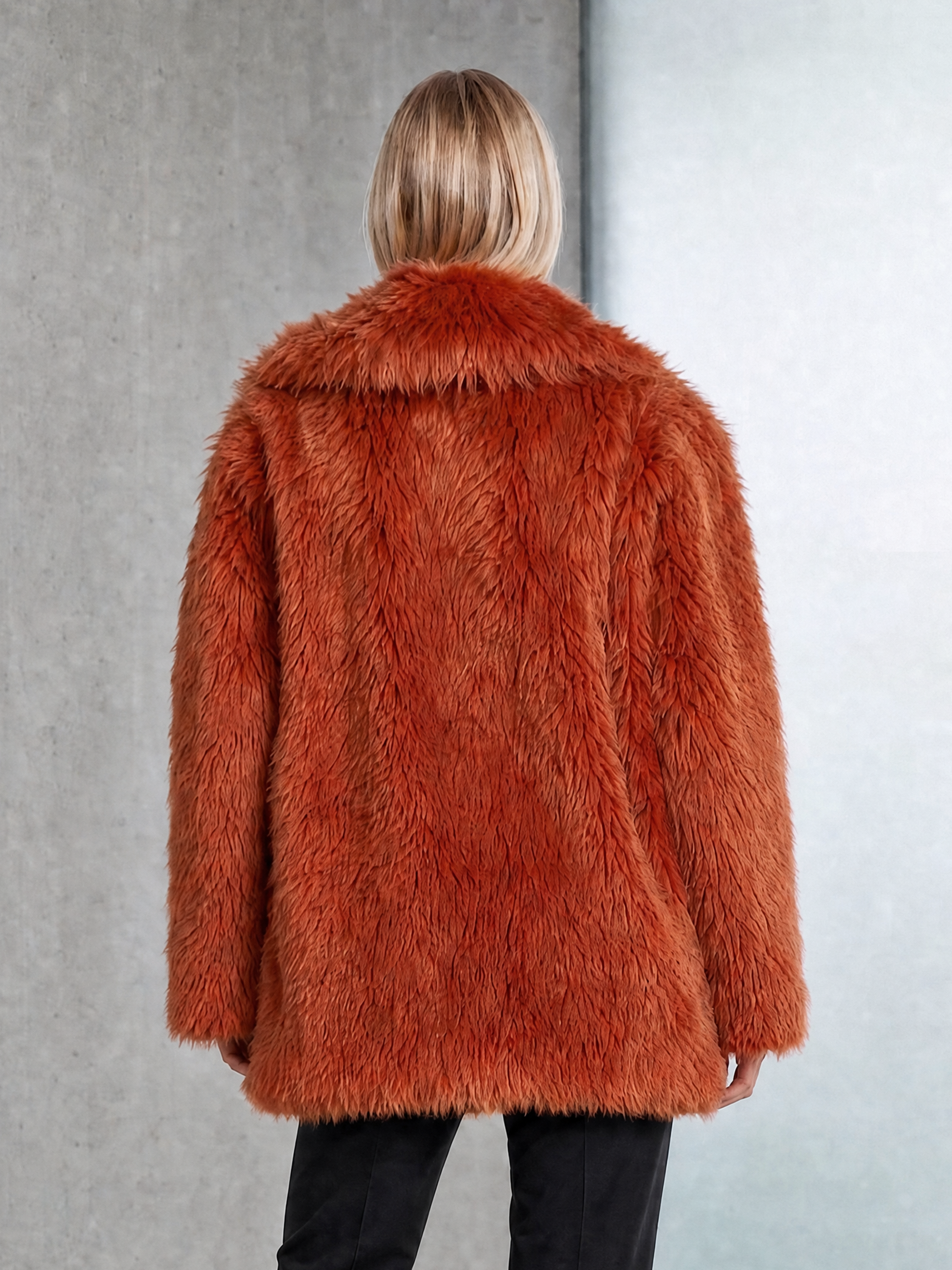 Elegant Burnt Orange Faux Fur Coat