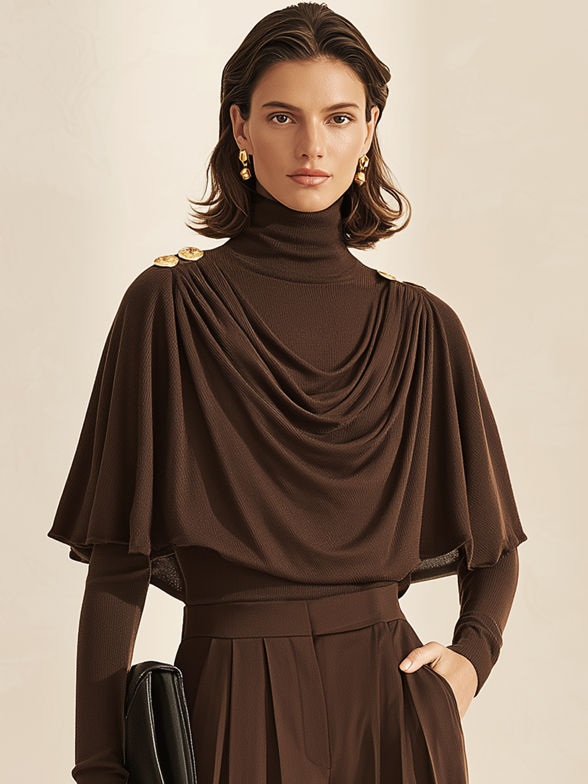 Draped Fake Two-Piece Turtleneck Long Sleeve Tee