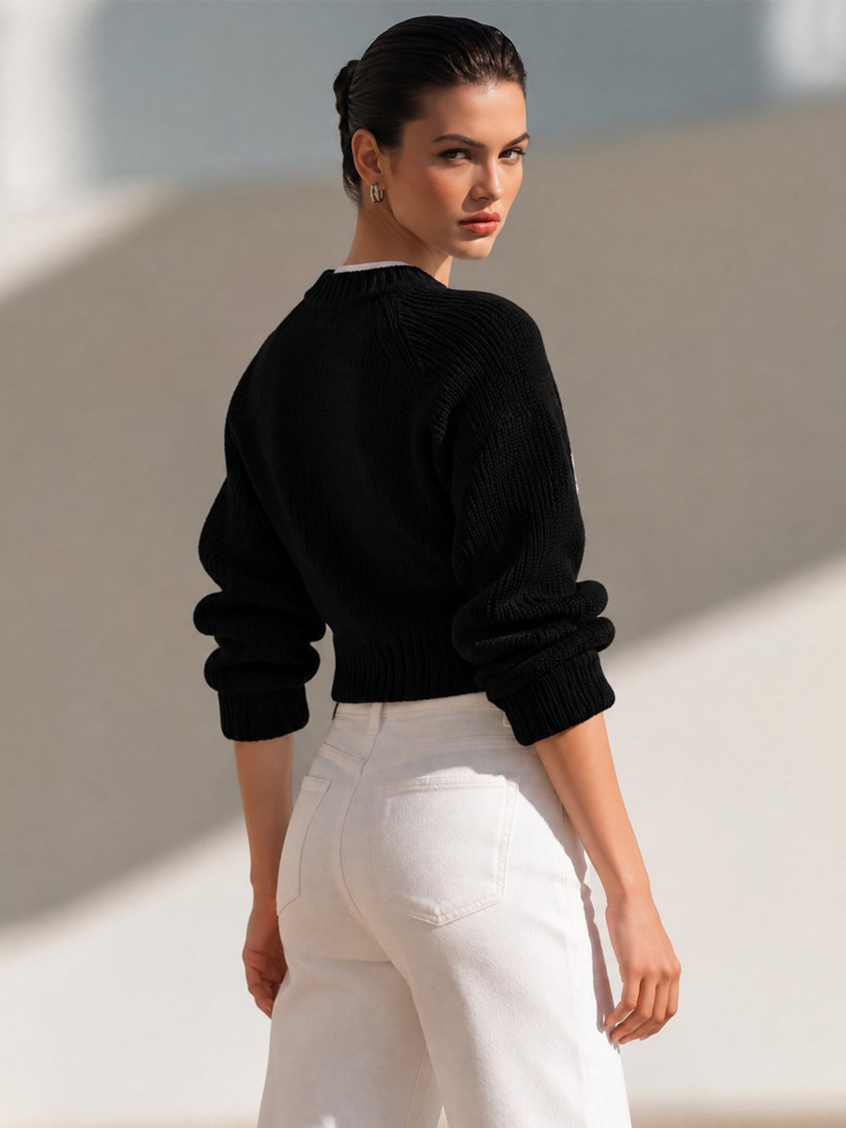 Flower Applique Long Sleeve Knit Top