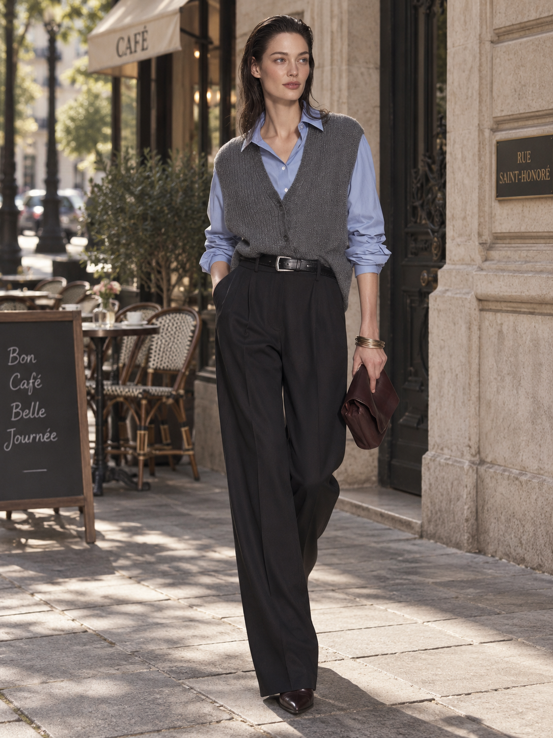 Grey V-Neck Button-Front Knit Sweater Vest