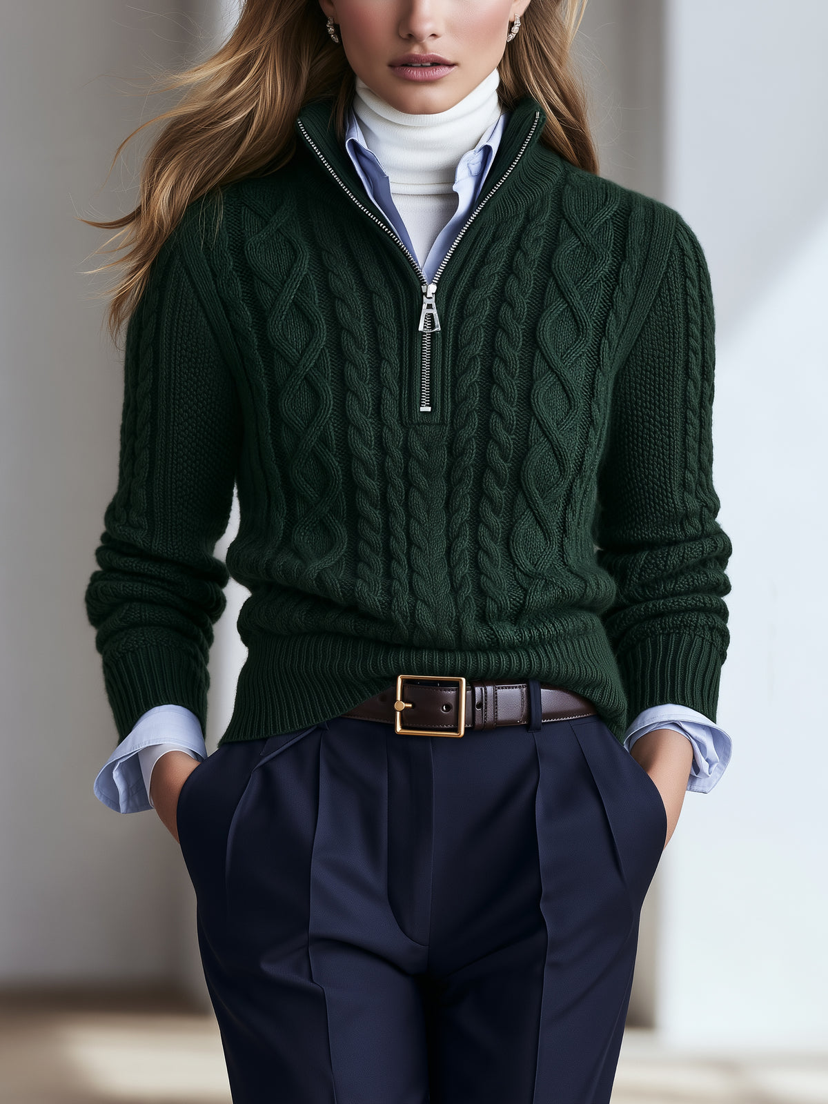 Cable Knit Half-Zip Sweater