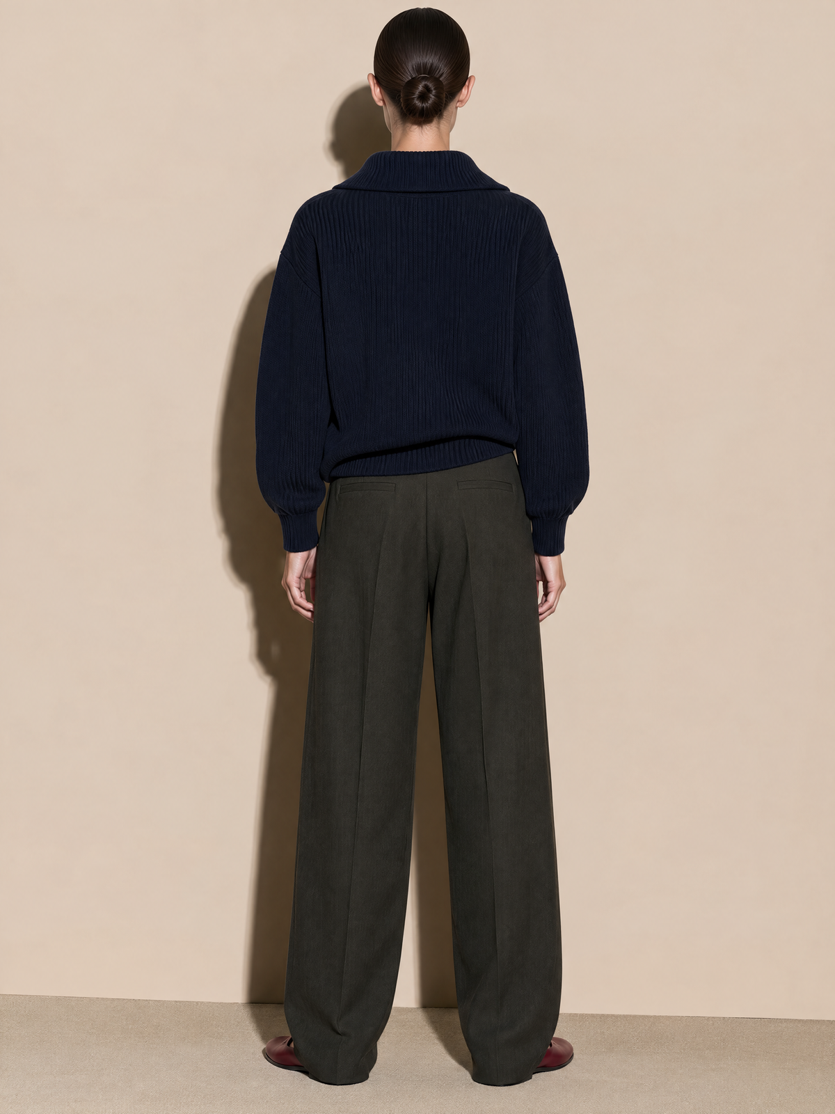 Navy Half-Zip Knit Sweater With Contrast Olive Mock Layered Inset