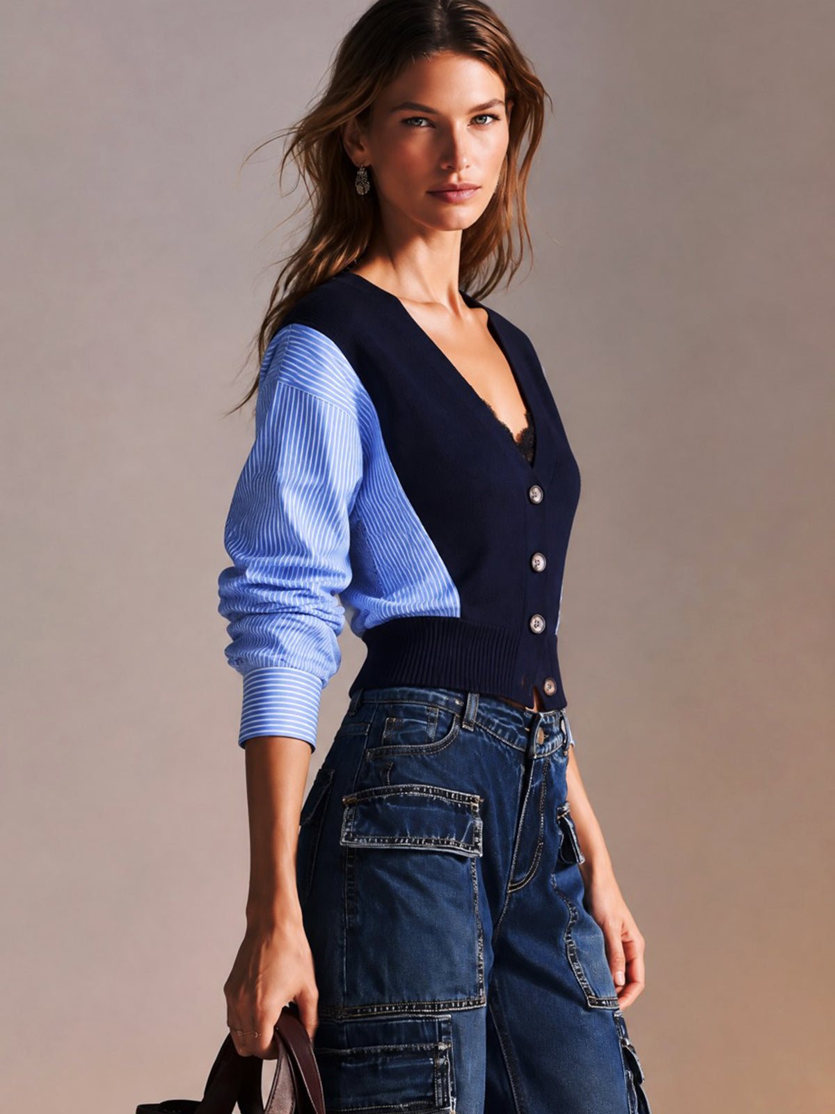 Elegant Paneling Knit Cardigan Sweater