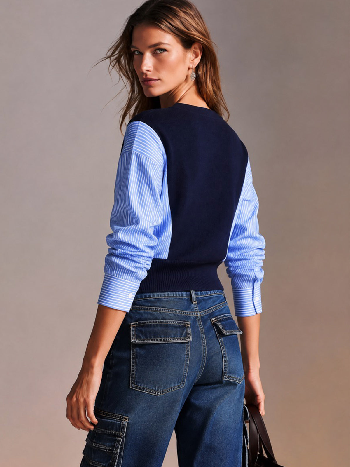 Elegant Paneling Knit Cardigan Sweater
