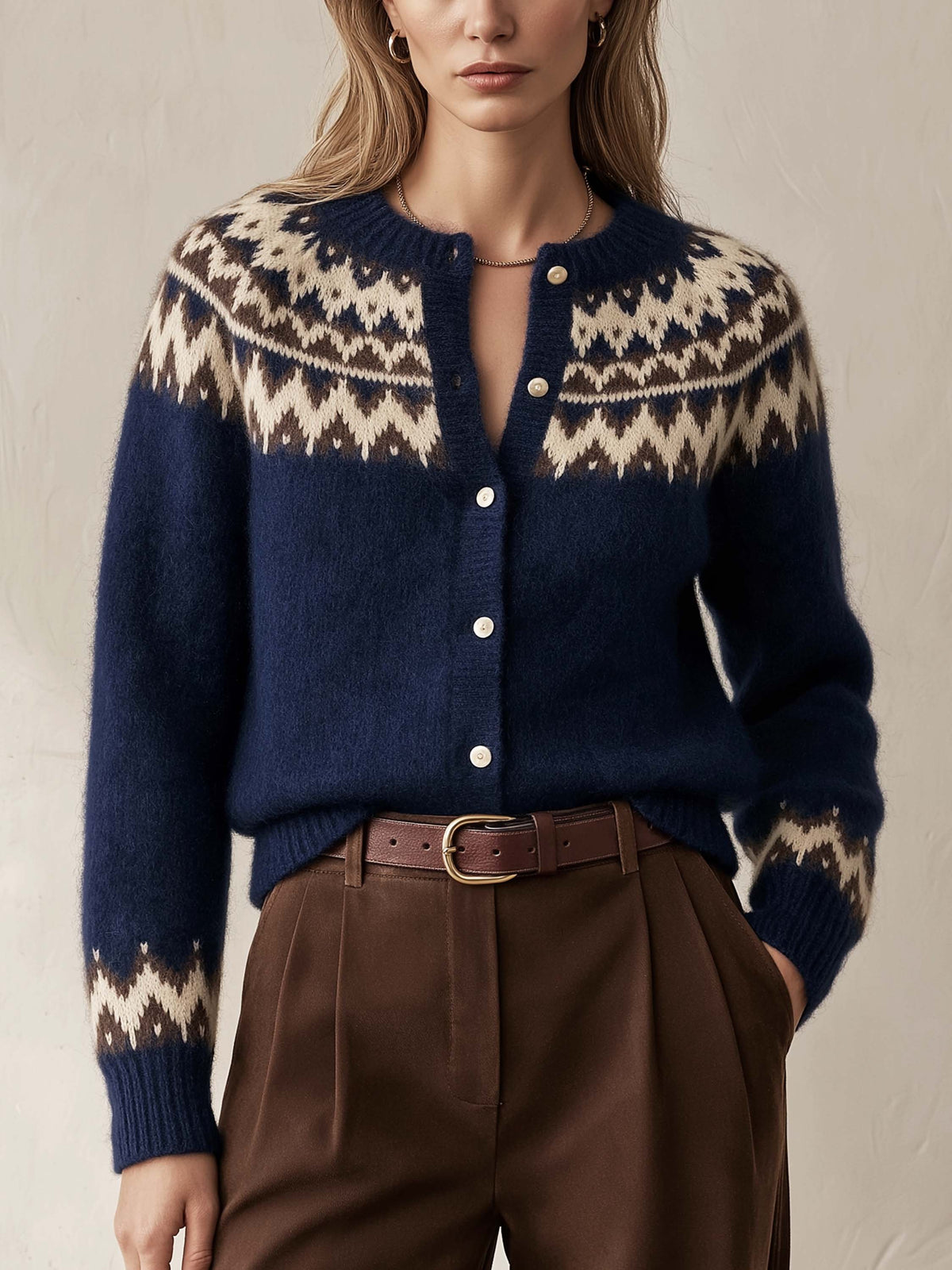Fair Isle Jacquard Wool Knit Cardigan