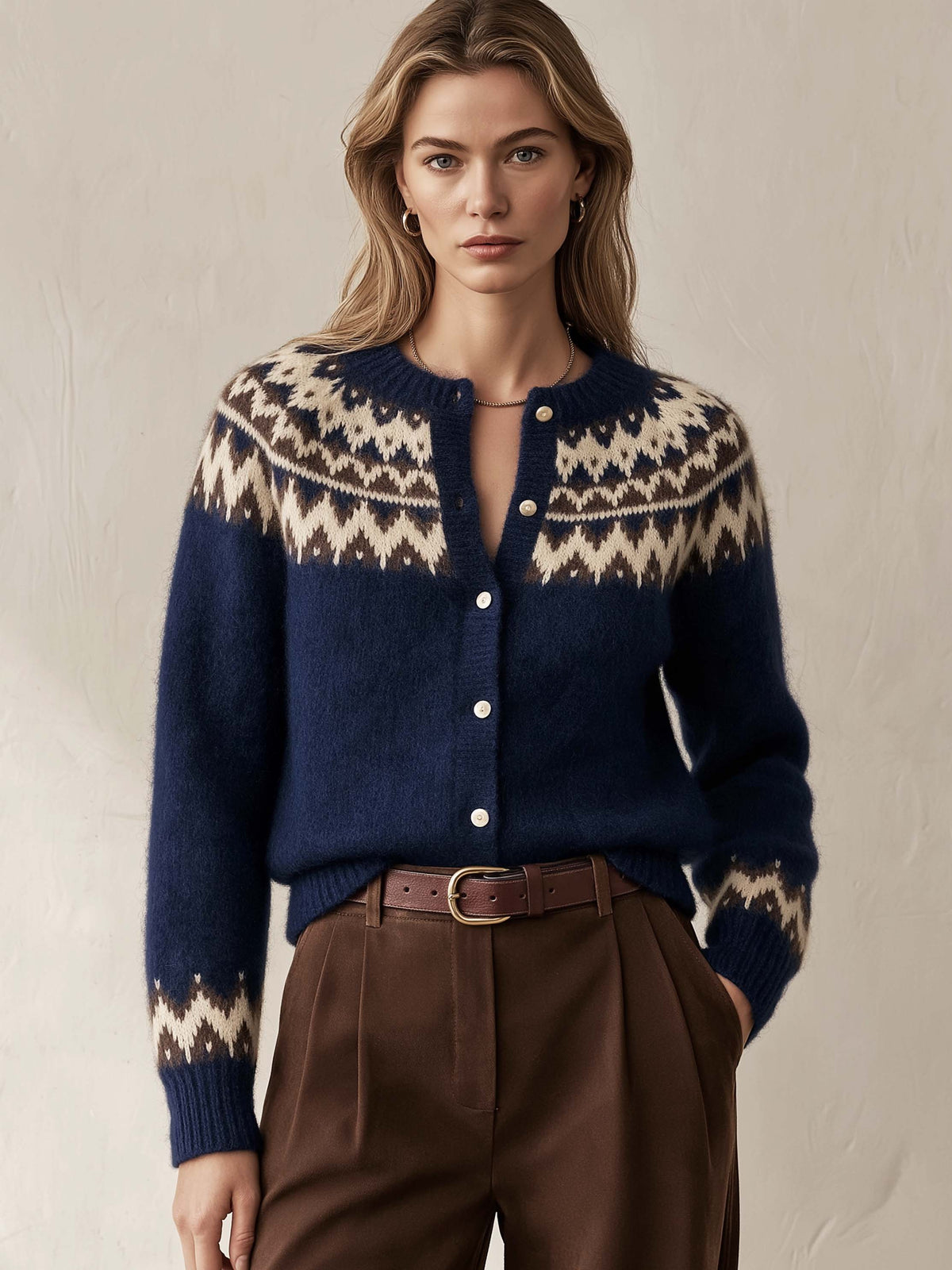 Fair Isle Jacquard Wool Knit Cardigan