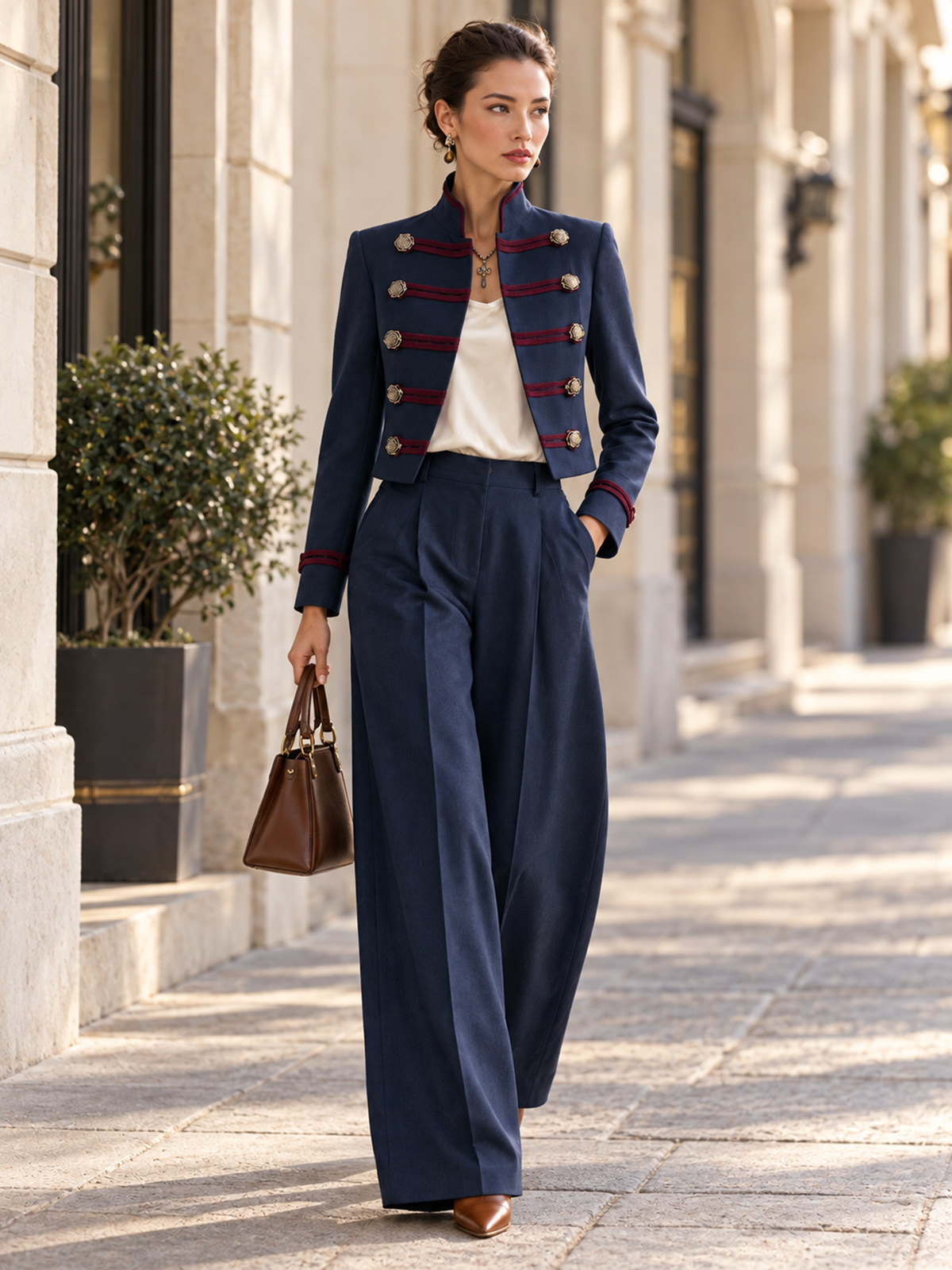 Elegant Navy Tailored High-Waist Wide-Leg Trousers