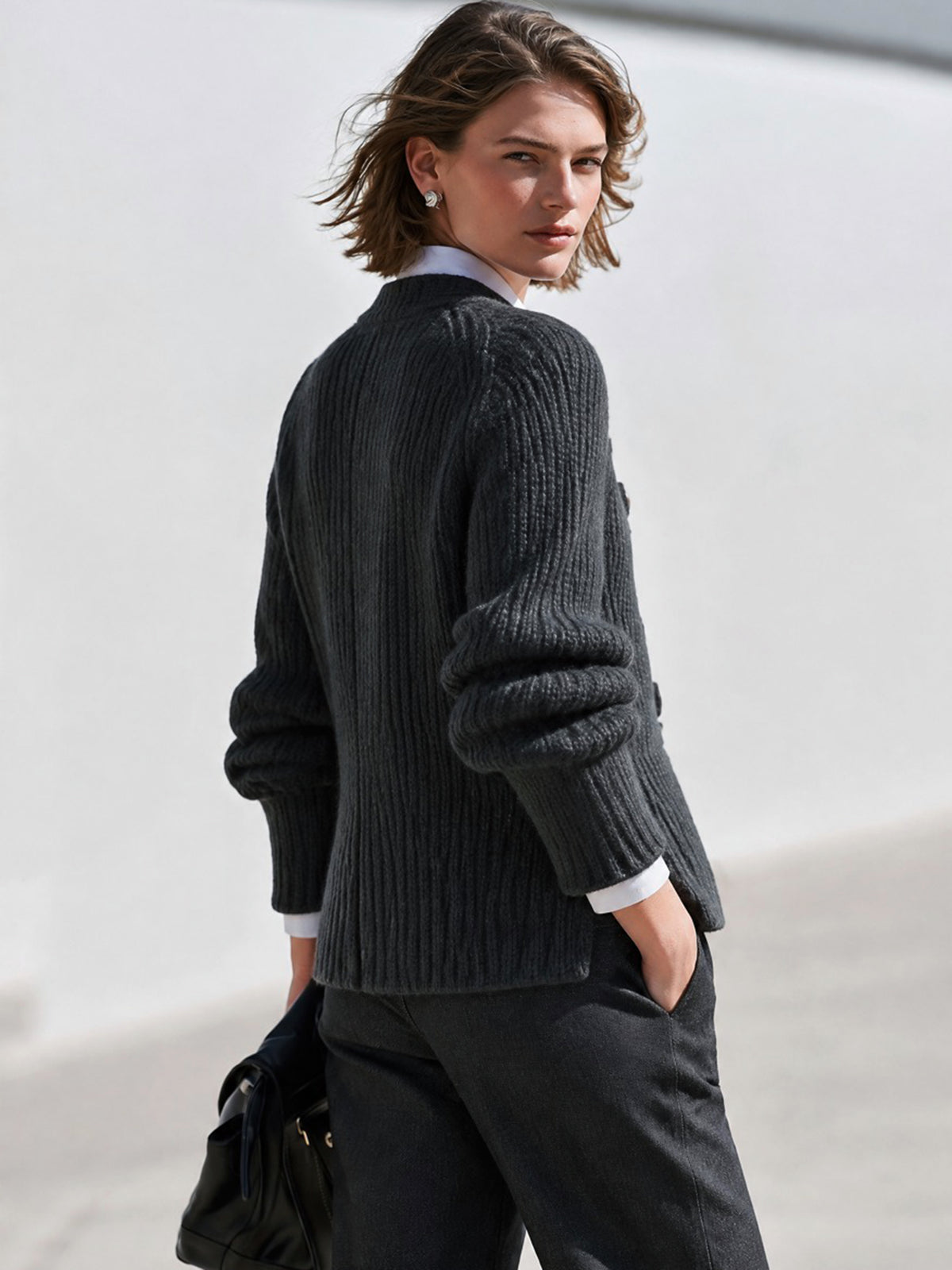 Asymmetrical Button Wool Blend Knit Sweater Pullover