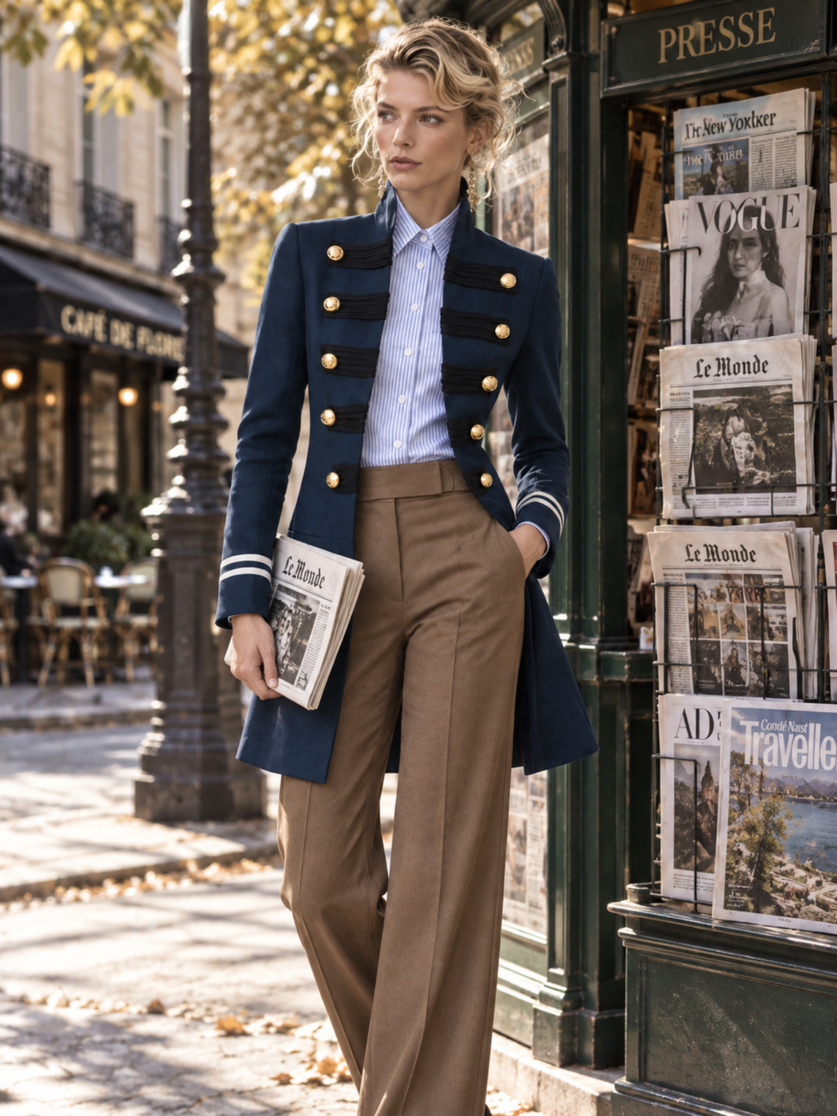Elegant Navy Military-Inspired Longline Blazer