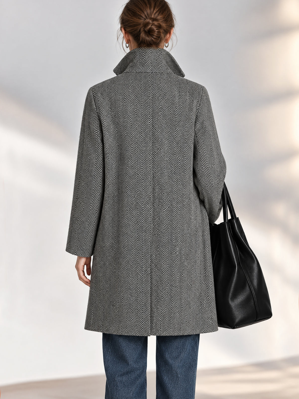 Herringbone Mid-Length Heavyweight Coat Overcoat