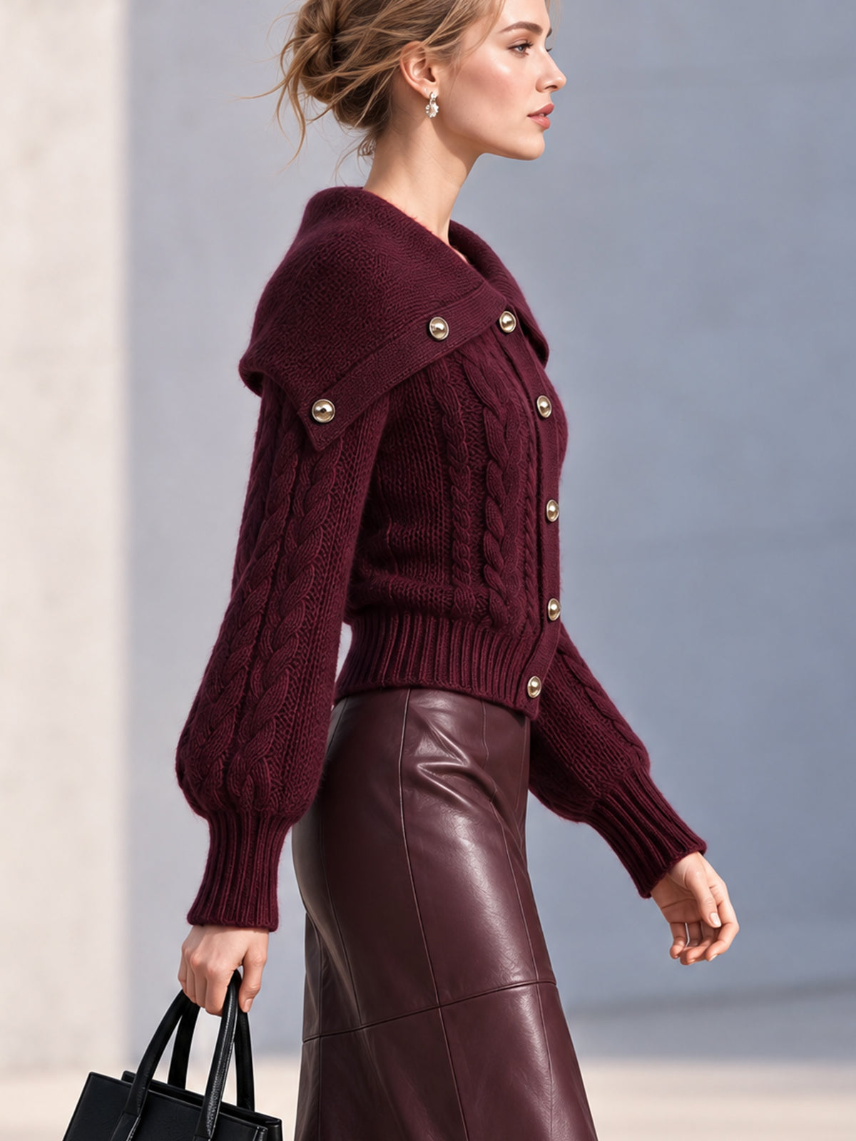 Cable Knit Wool Blend Cardiganr Sweater