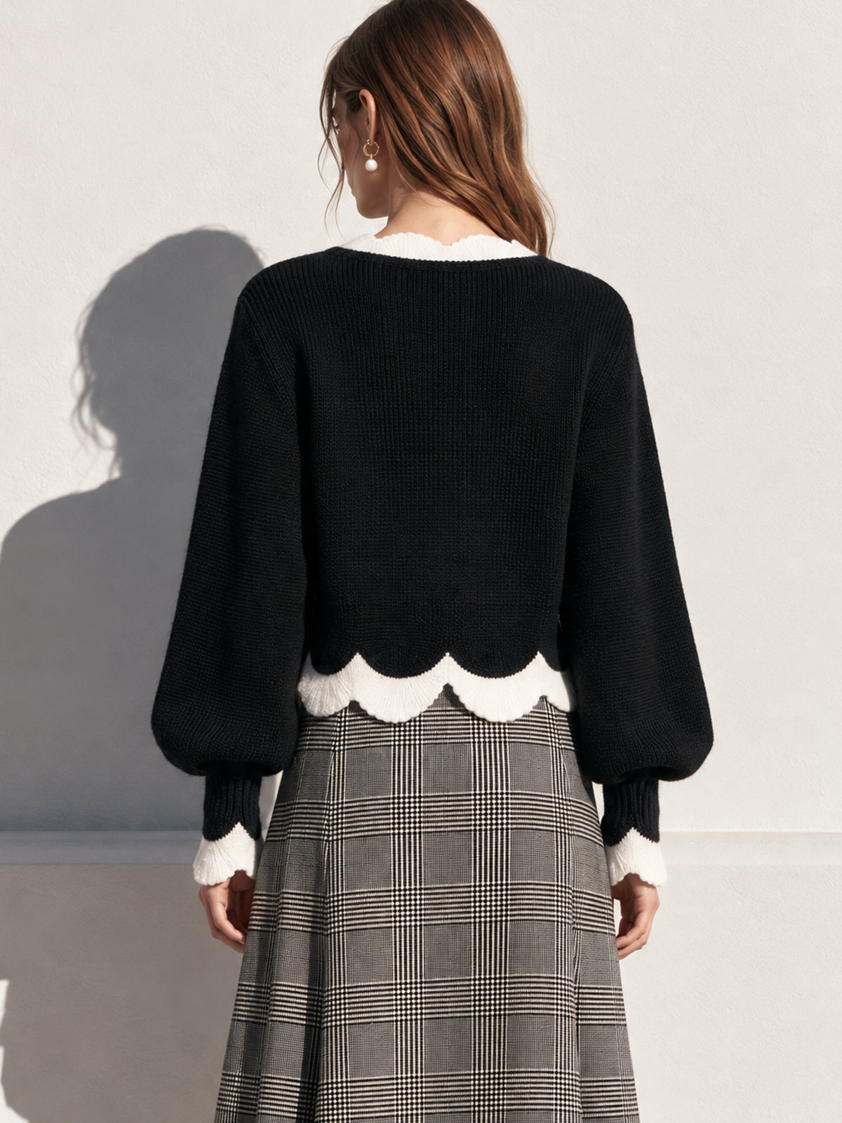 Contrast Scalloped Wool Blend Cardigan Knitwear