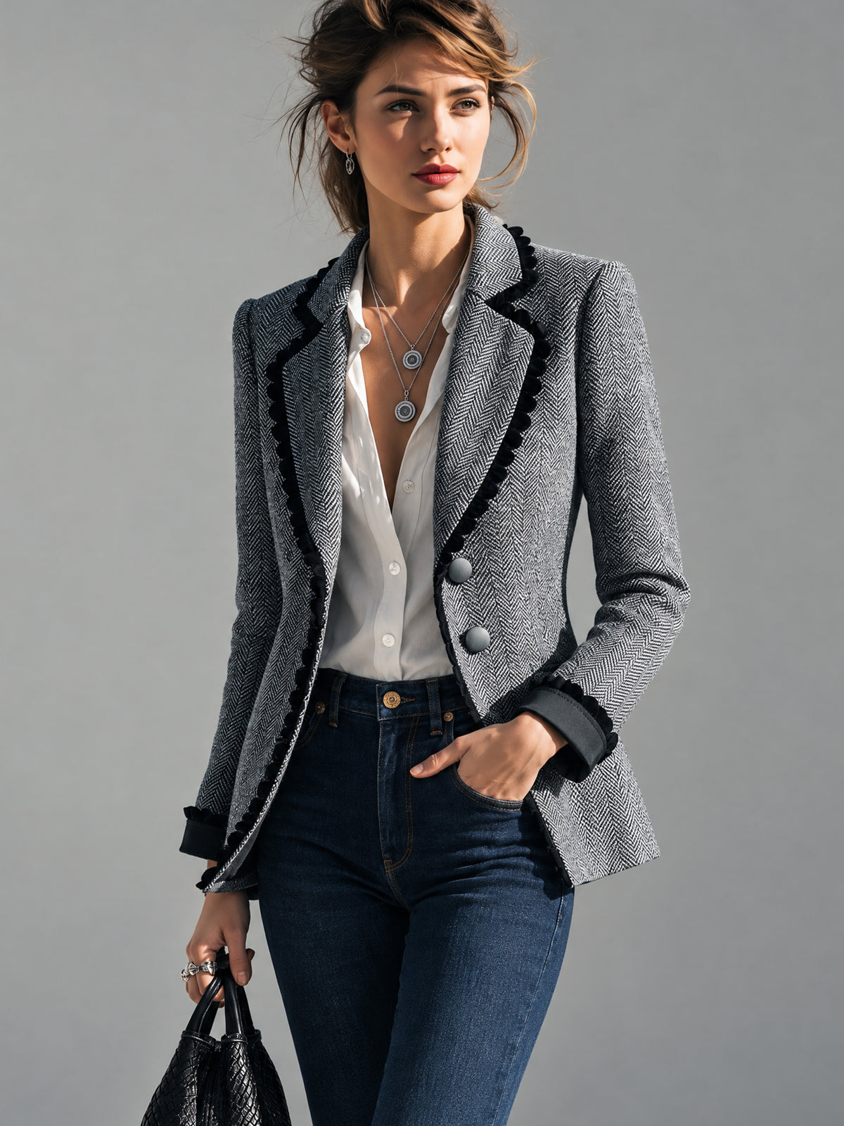 Herringbone Tailored Blazer Jacket