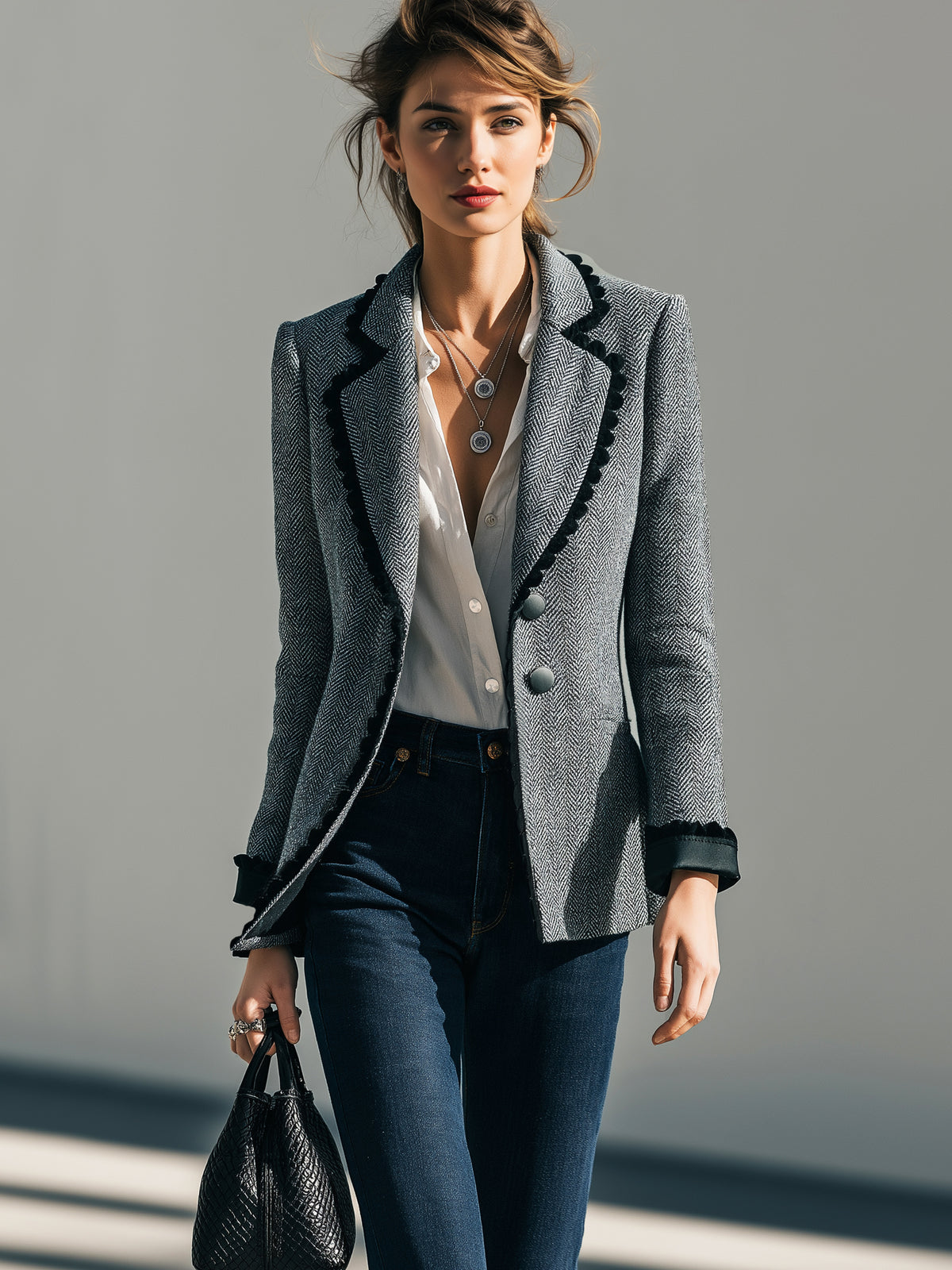 Herringbone Tailored Blazer Jacket
