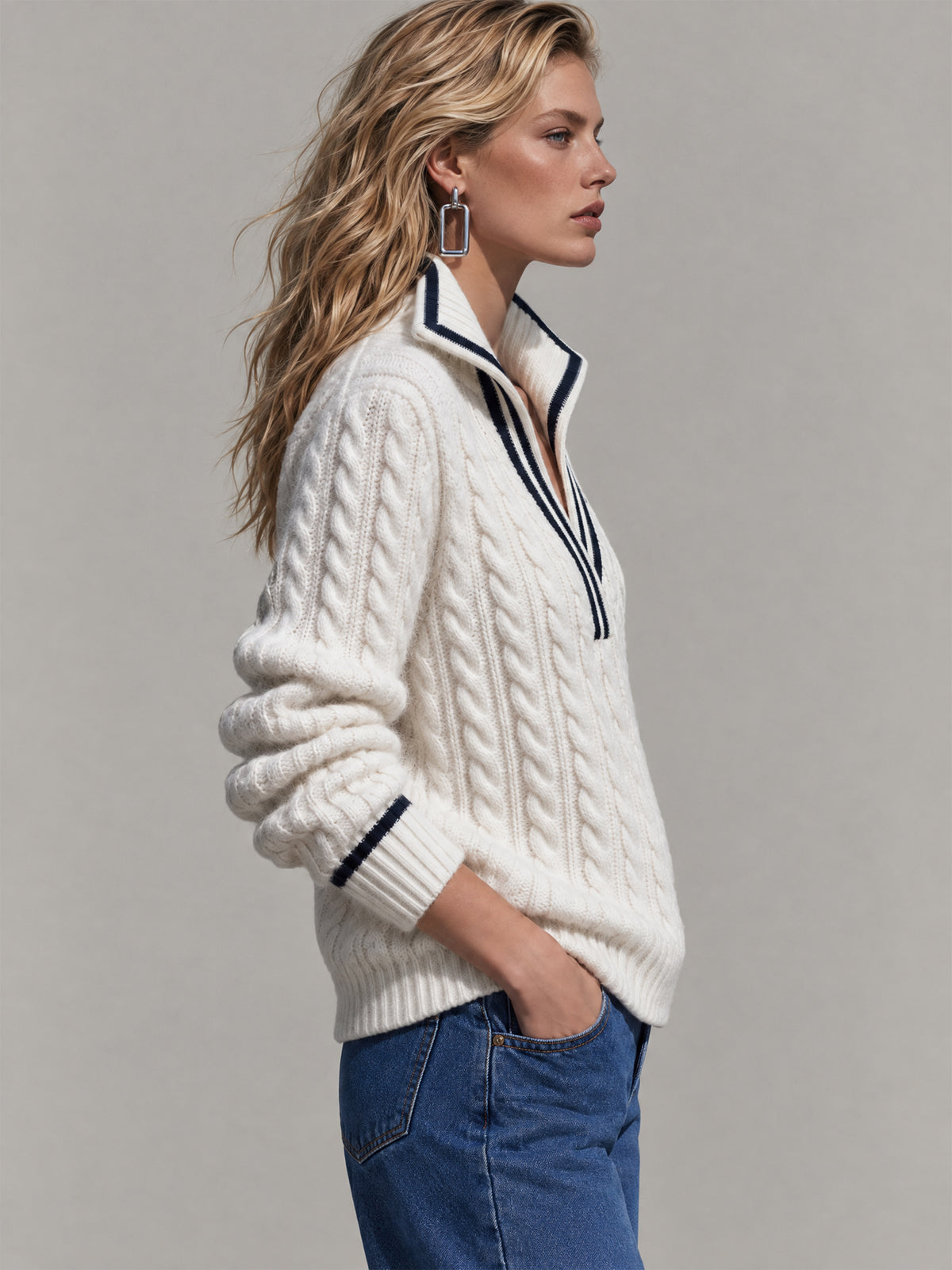 Cable Knit Wool Blend Sweater Knitwear