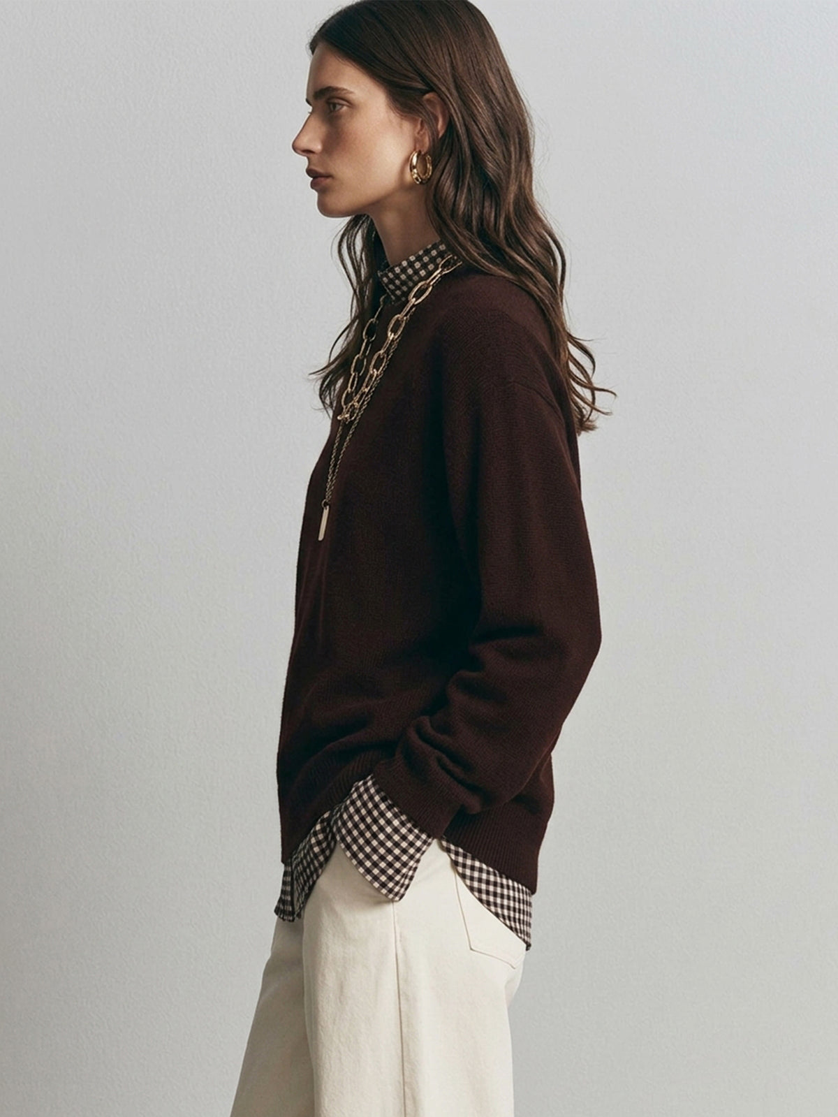 Faux Two-Piece Wool Blend Crew Neck Sweater Pullover