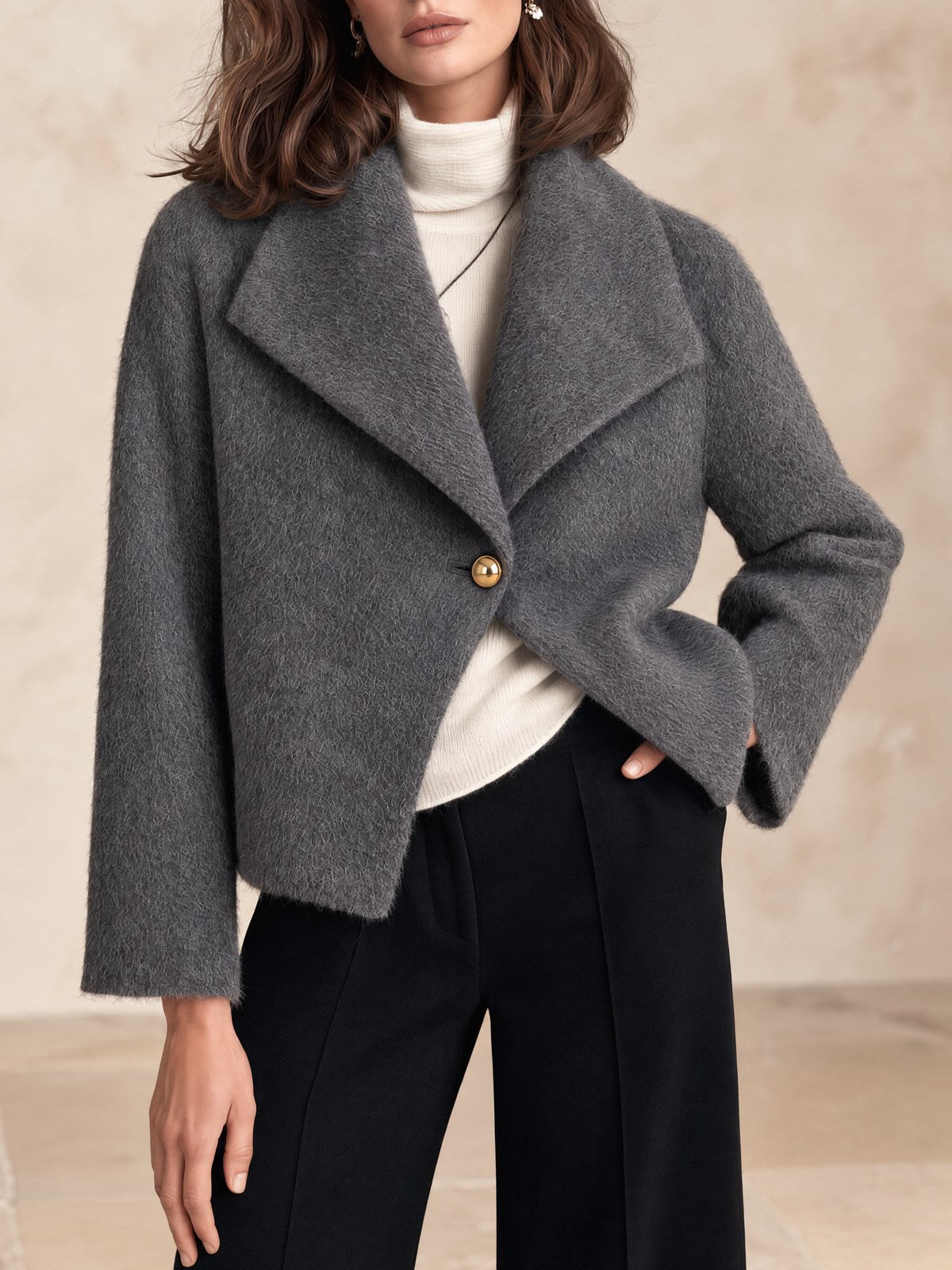 Charcoal Gray Notched-Lapel Wool Jacket
