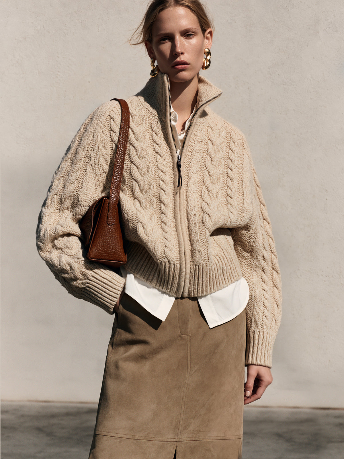 Cable Knit Zip-Up Sweater Jacket Cardigan