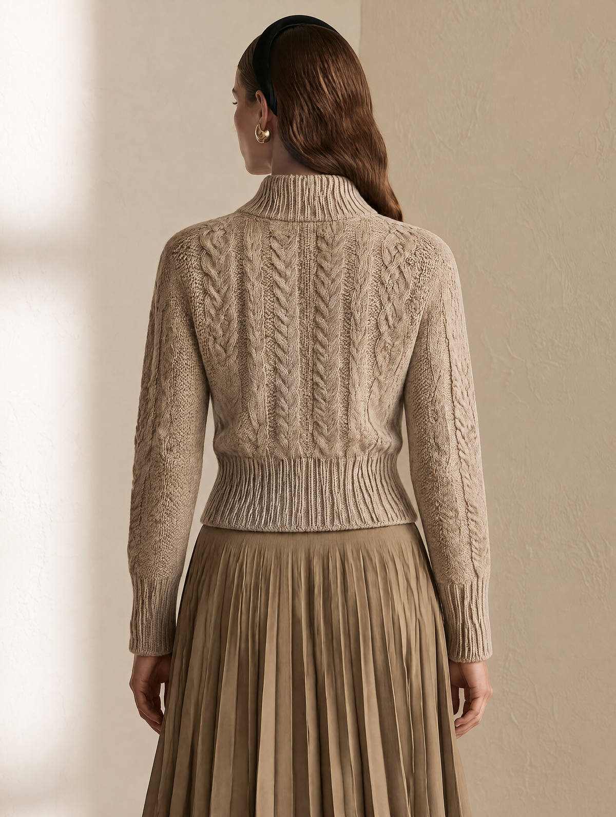 Beige Double-Zip Cable-Knit Wool Cardigan
