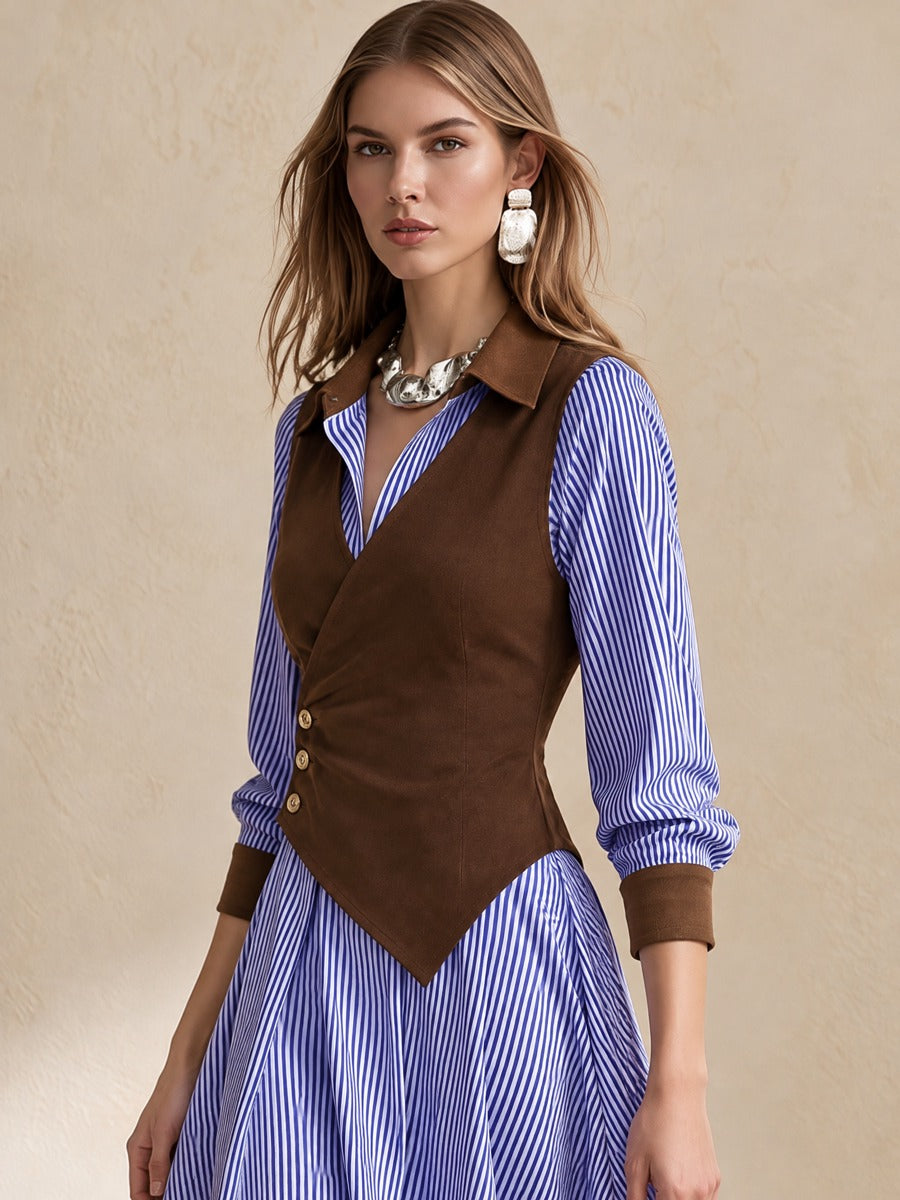 Brown Wrap V-neck Irregular Waistcoat Vest