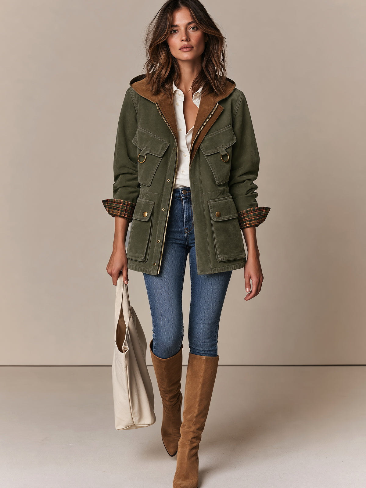 Hooded Multi-Pocket Utility Coat Jacket