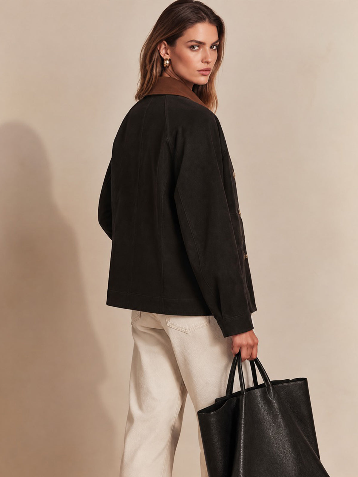 Suede Contrast Collar Jacket Coat