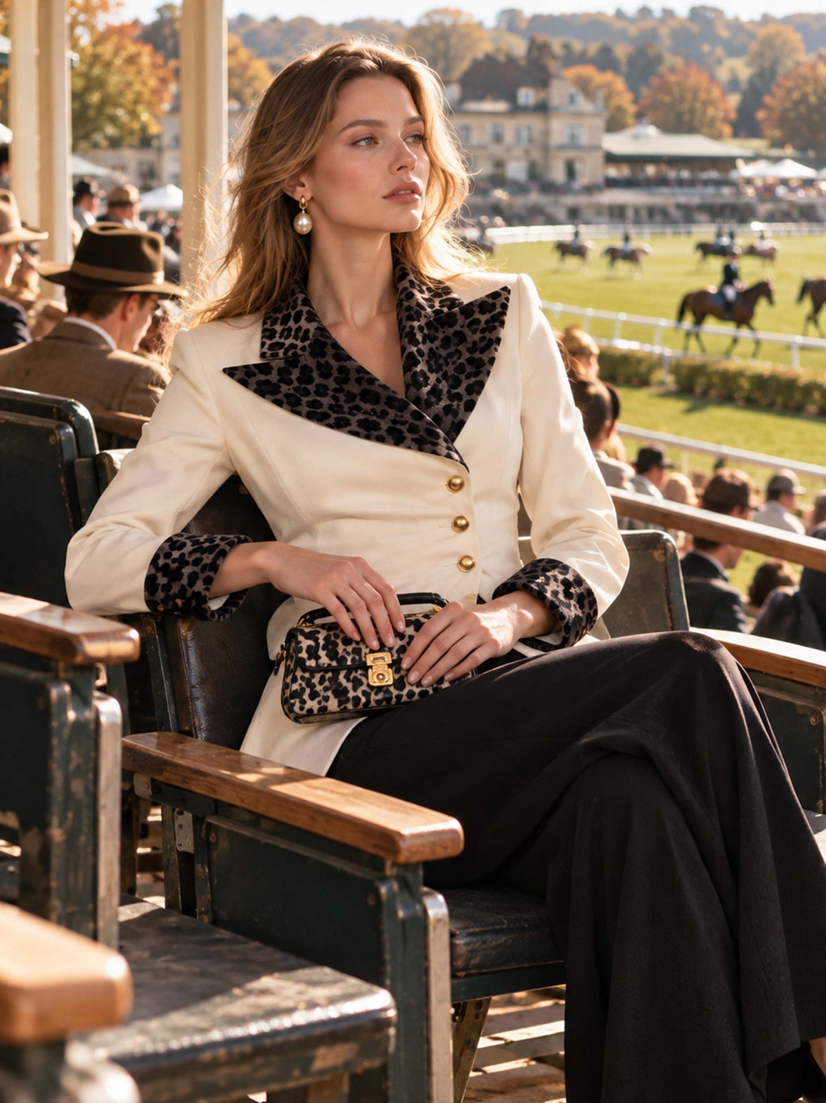 Leopard Lapel Cinched Waist Blazer
