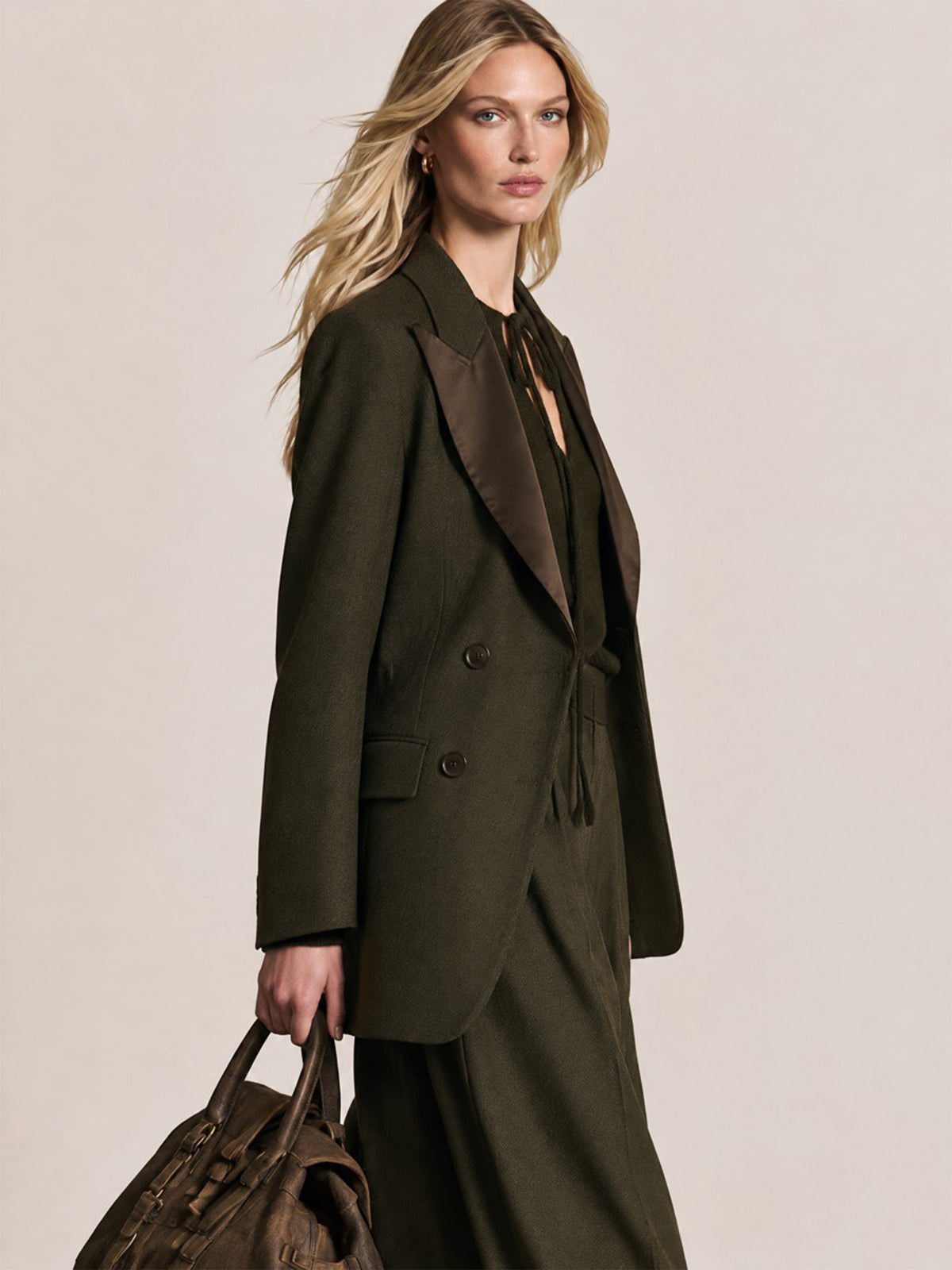 Olive Herringbone Blazer Jacket