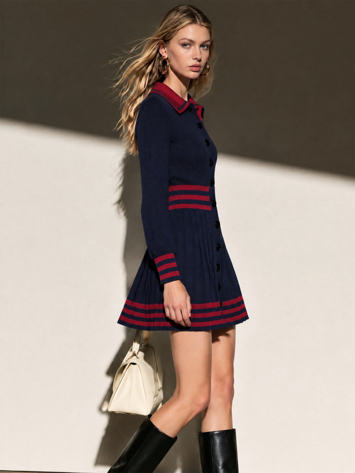 Elegant Color Block Cable Knit Mini Dress